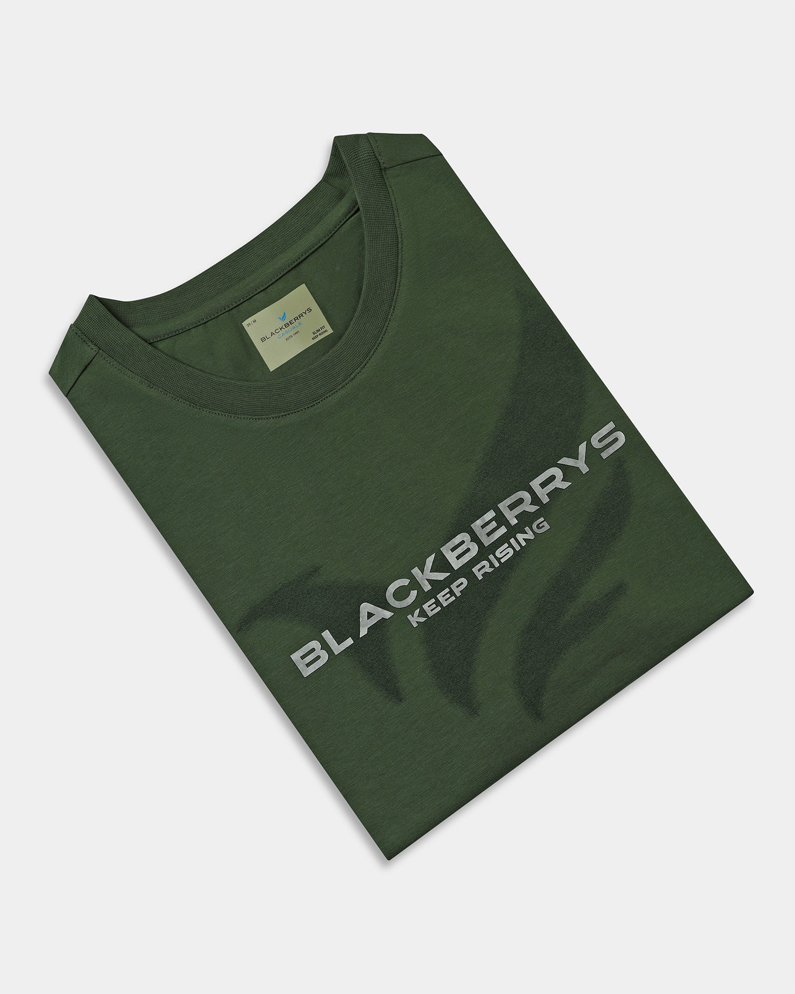 Olive Green Crew Neck Printed T-Shirt - Posi