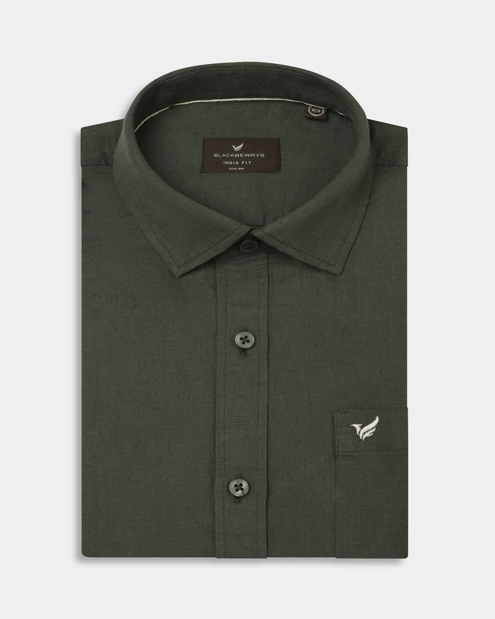 Olive Half Sleeve Linen Solid Shirt - Cleo