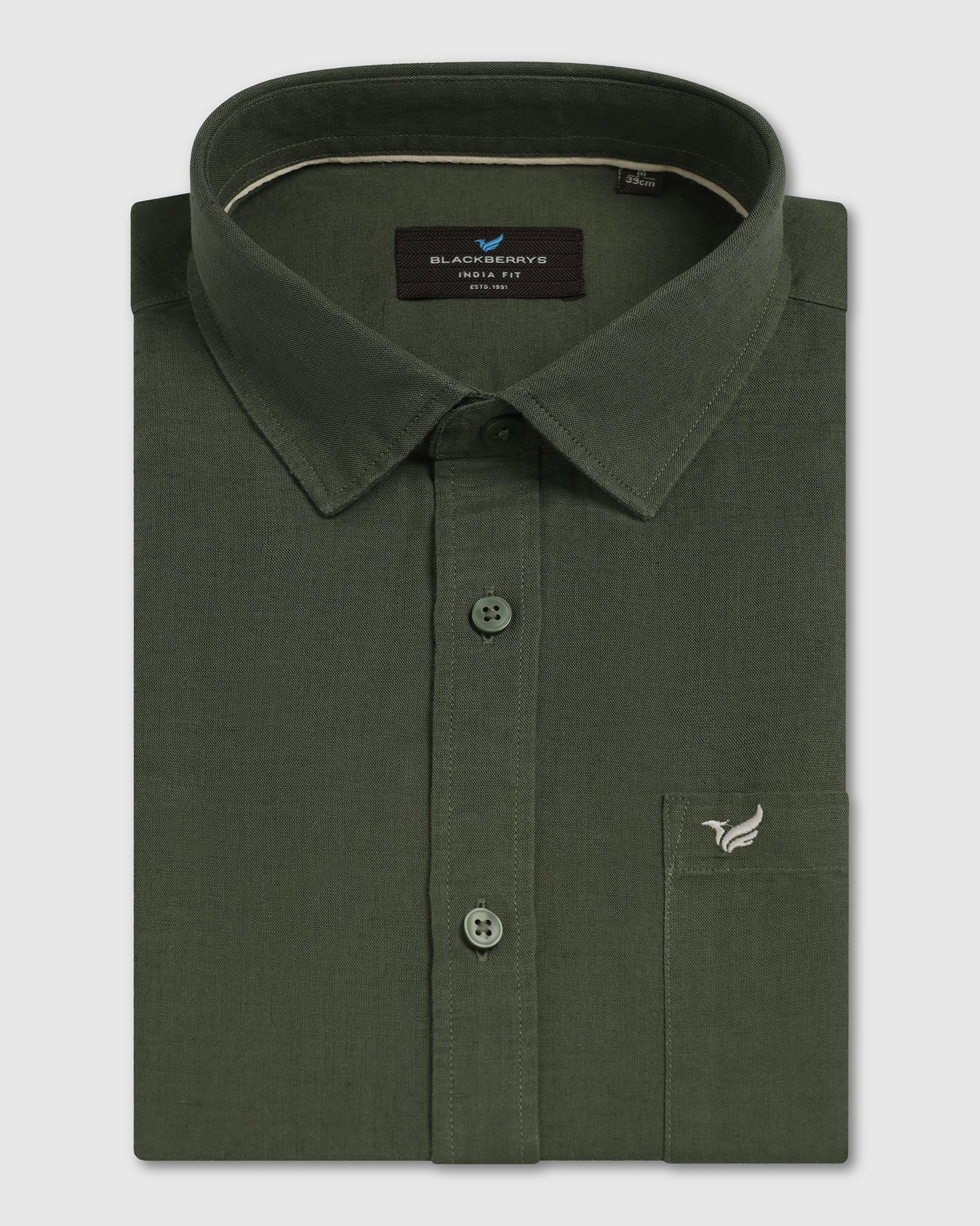 Olive Half Sleeve Linen Solid Shirt - Salmon