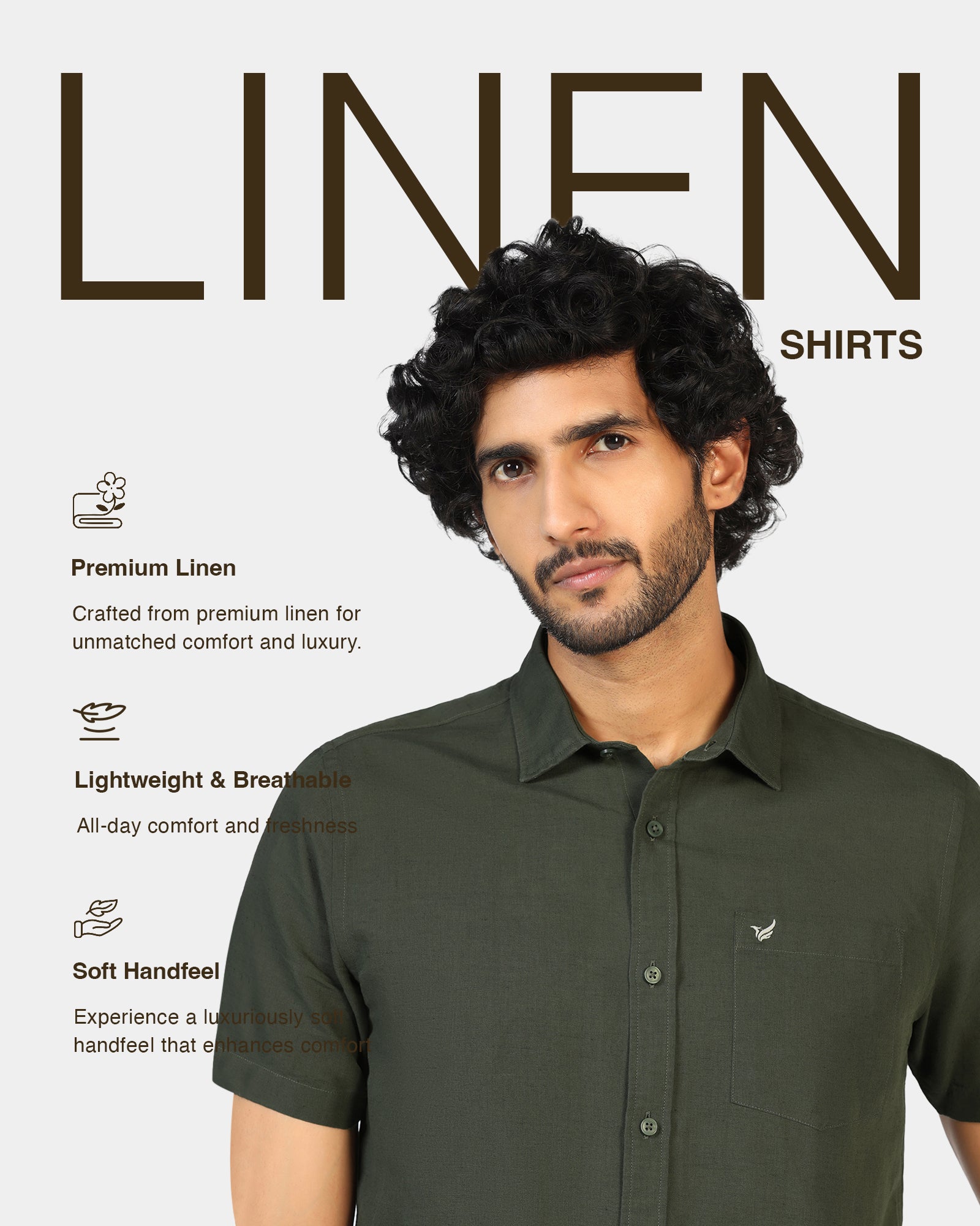 Olive Half Sleeve Linen Solid Shirt - Salmon