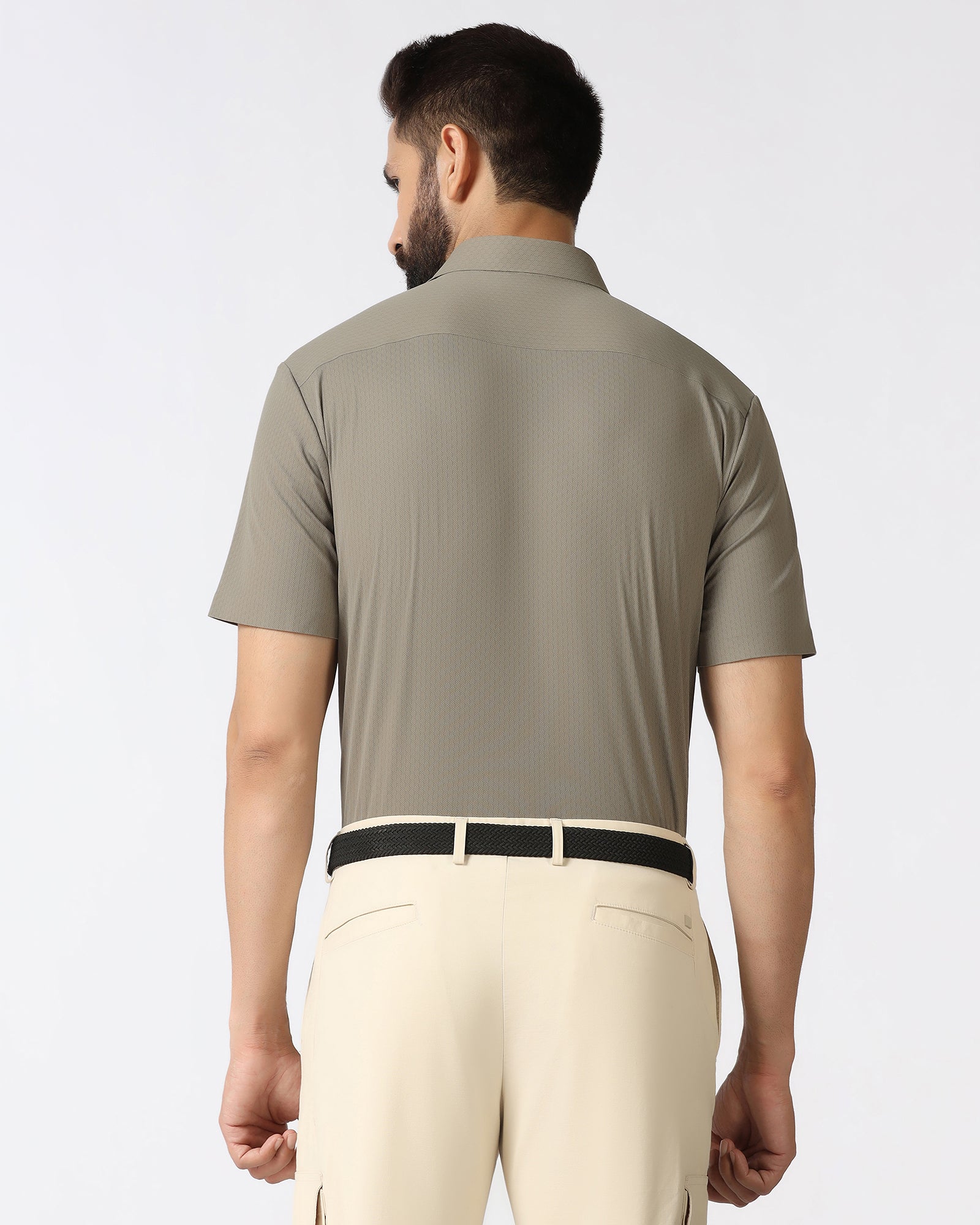 Olive Half Sleeve Techpro Textured Shirt - Hurton