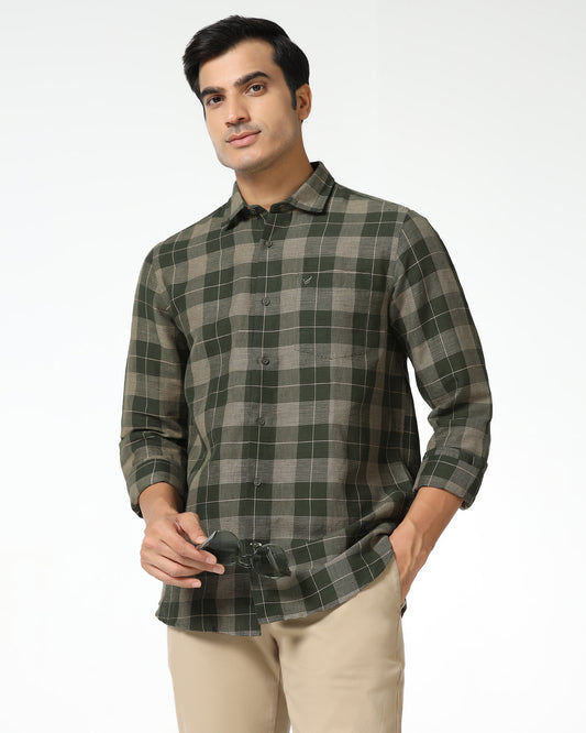 Olive Linen Check Shirt - Merik