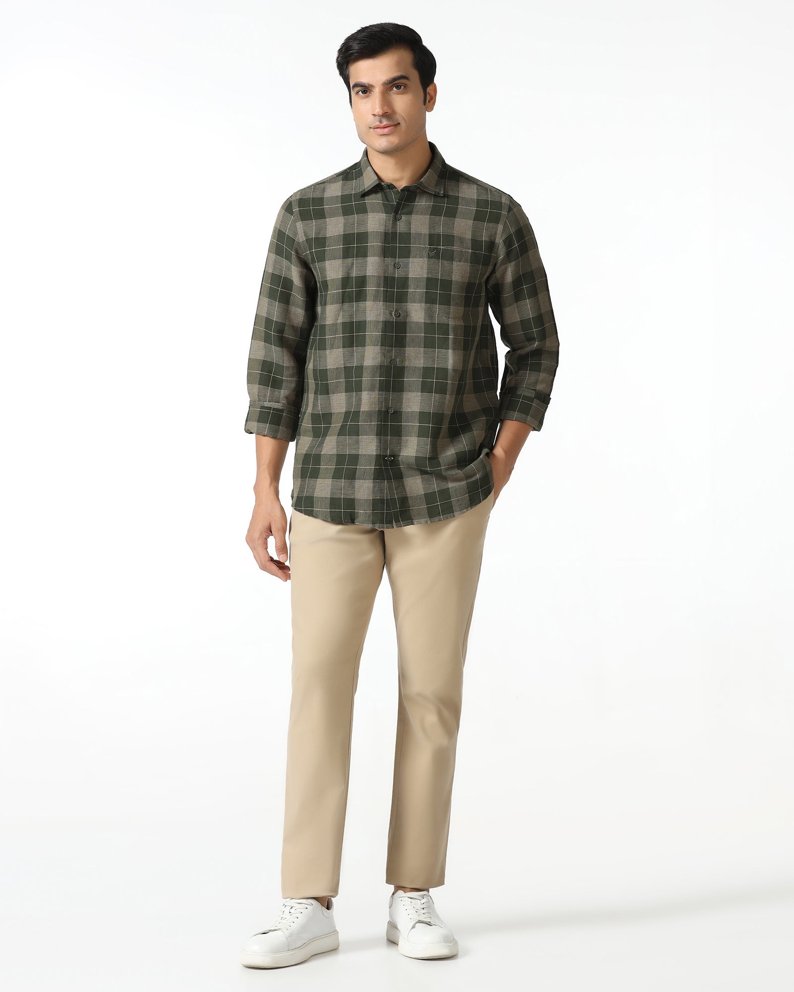 Olive Linen Check Shirt - Merik