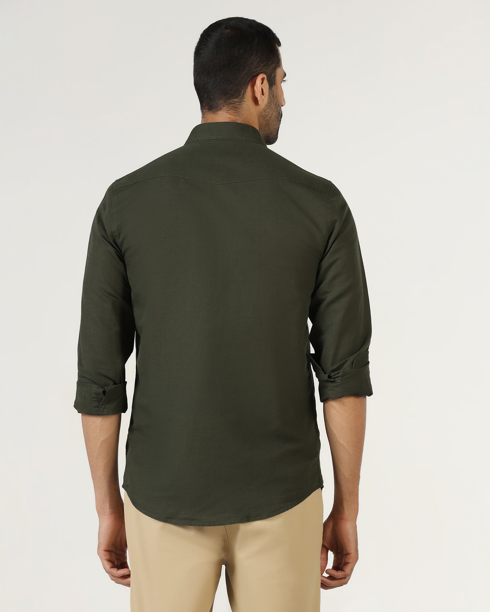 Olive Linen Solid Shirt - Konrad