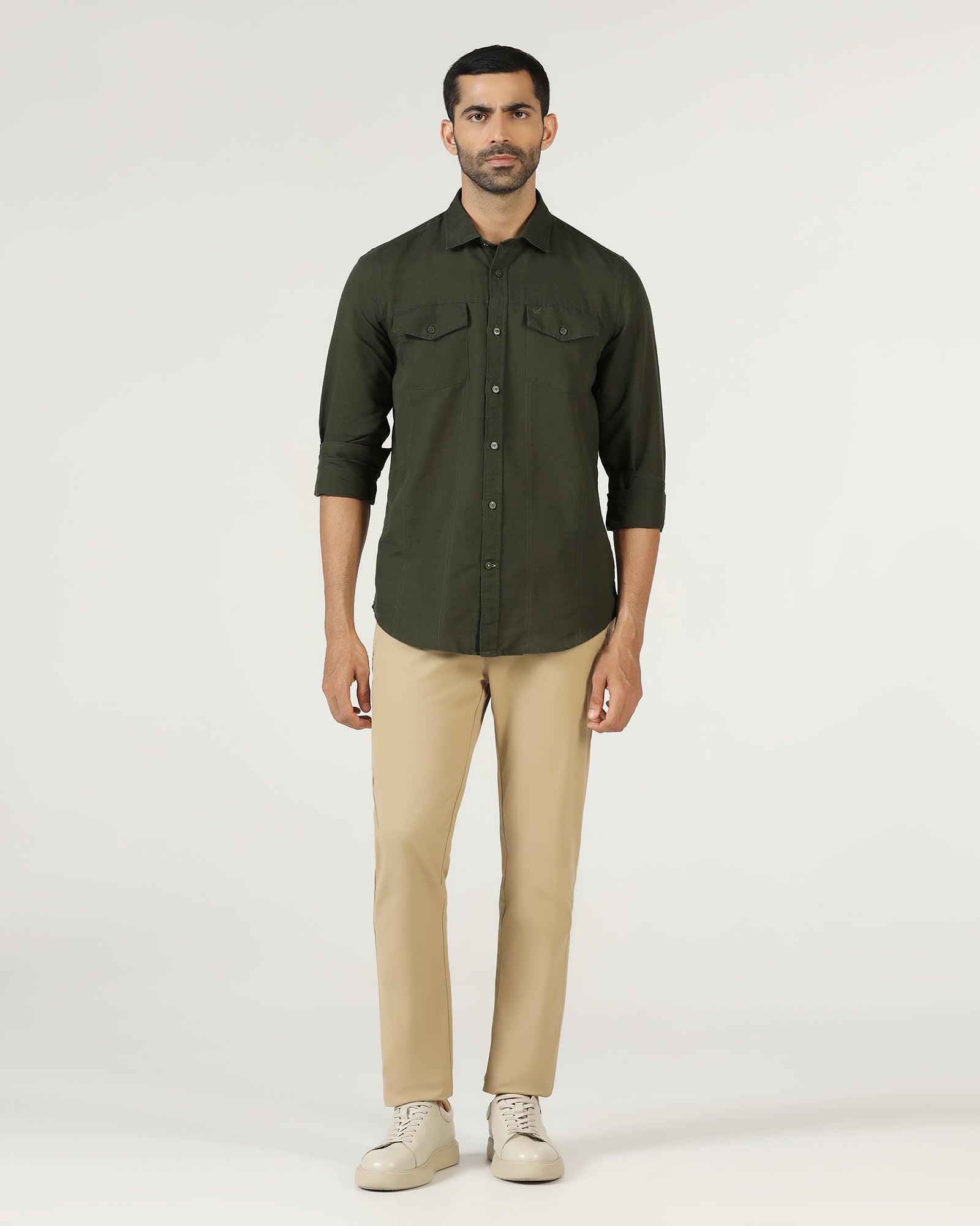 Olive Linen Solid Shirt - Konrad
