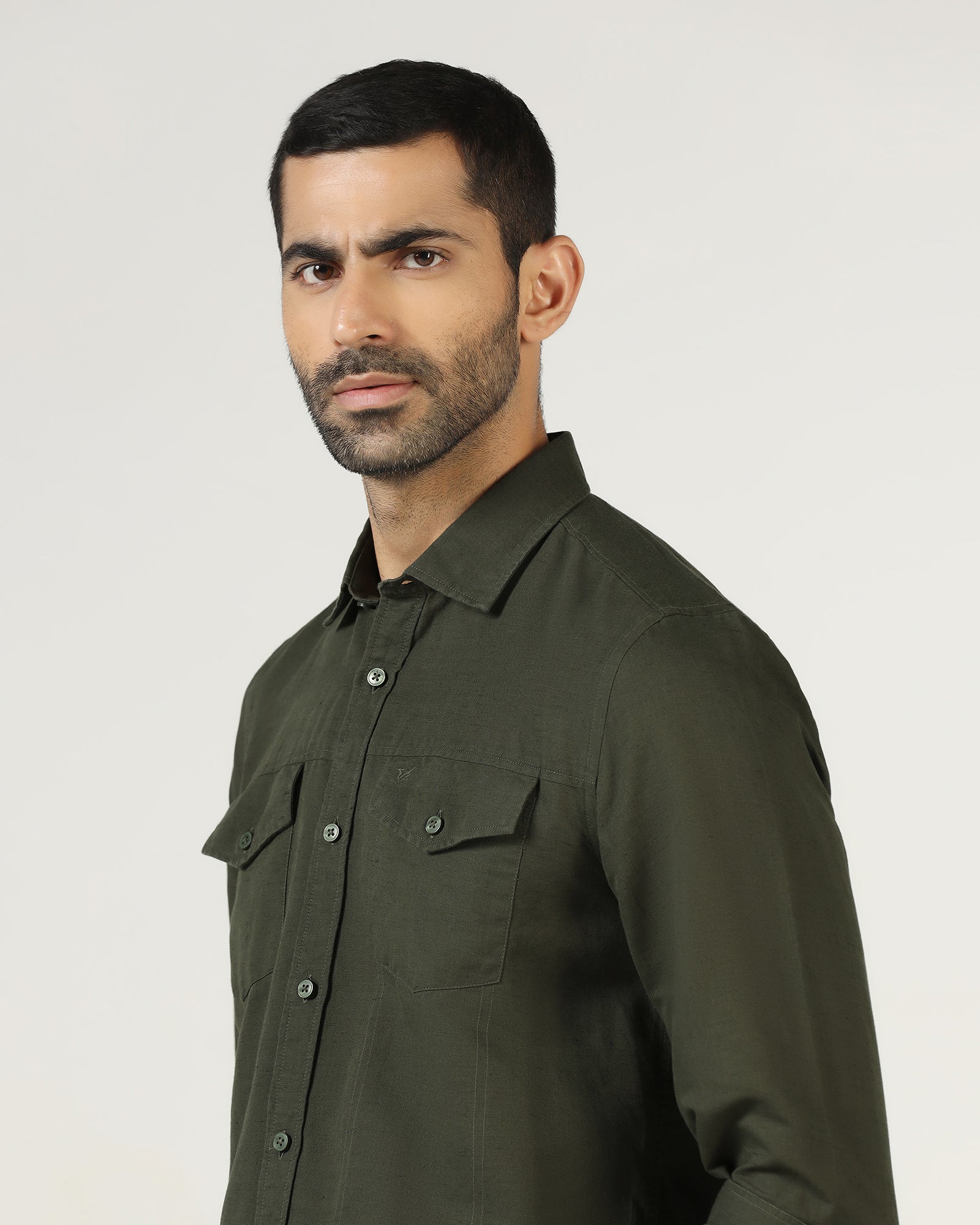 Olive Linen Solid Shirt - Konrad