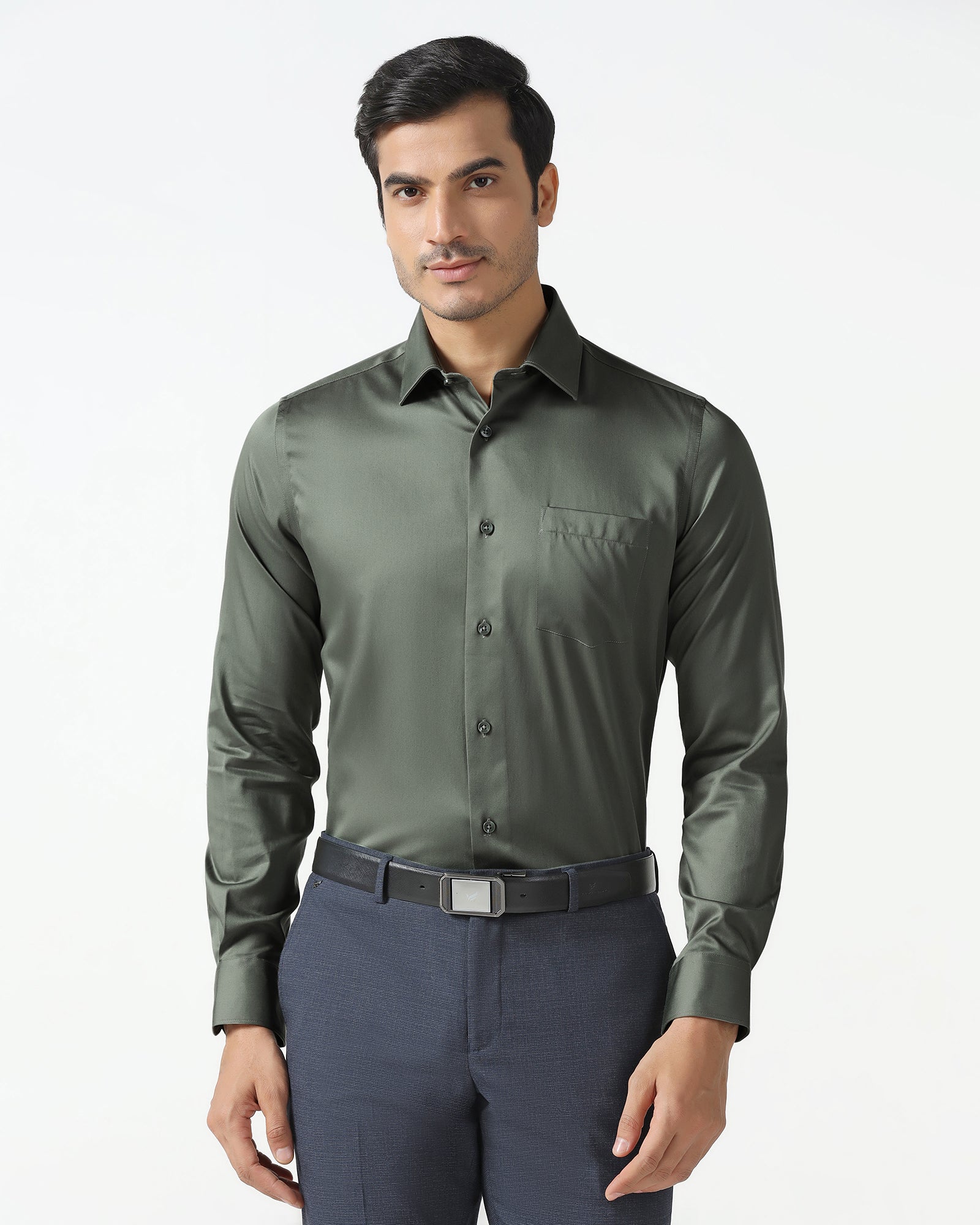 Olive Non Iron Solid Shirt - Sylvia