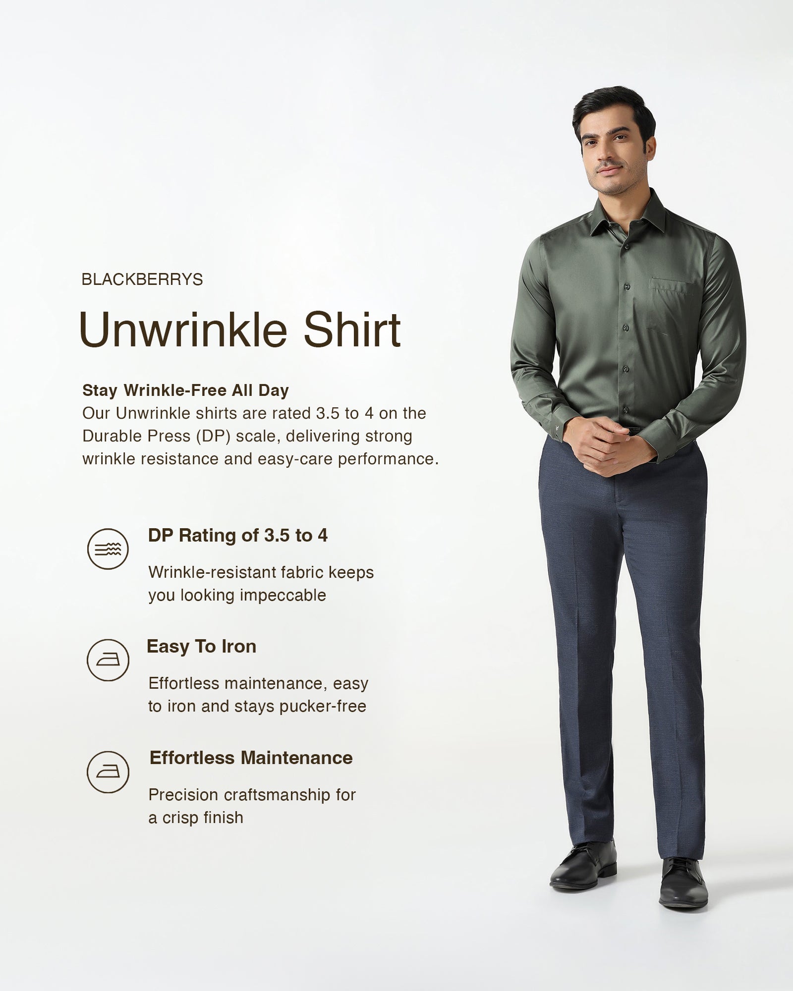 Olive Non Iron Solid Shirt - Sylvia