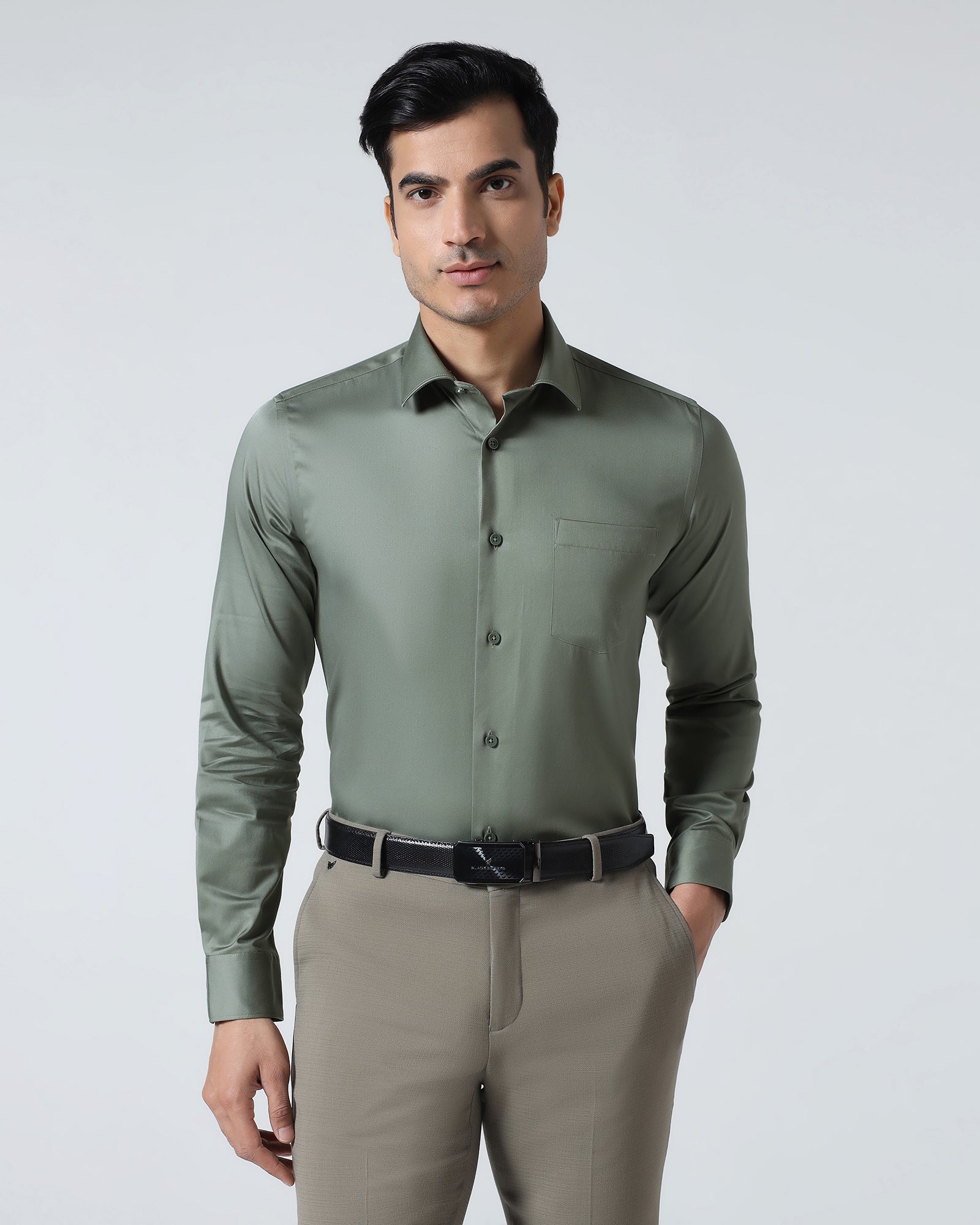 Olive Non Iron Solid Shirt - Sylvia