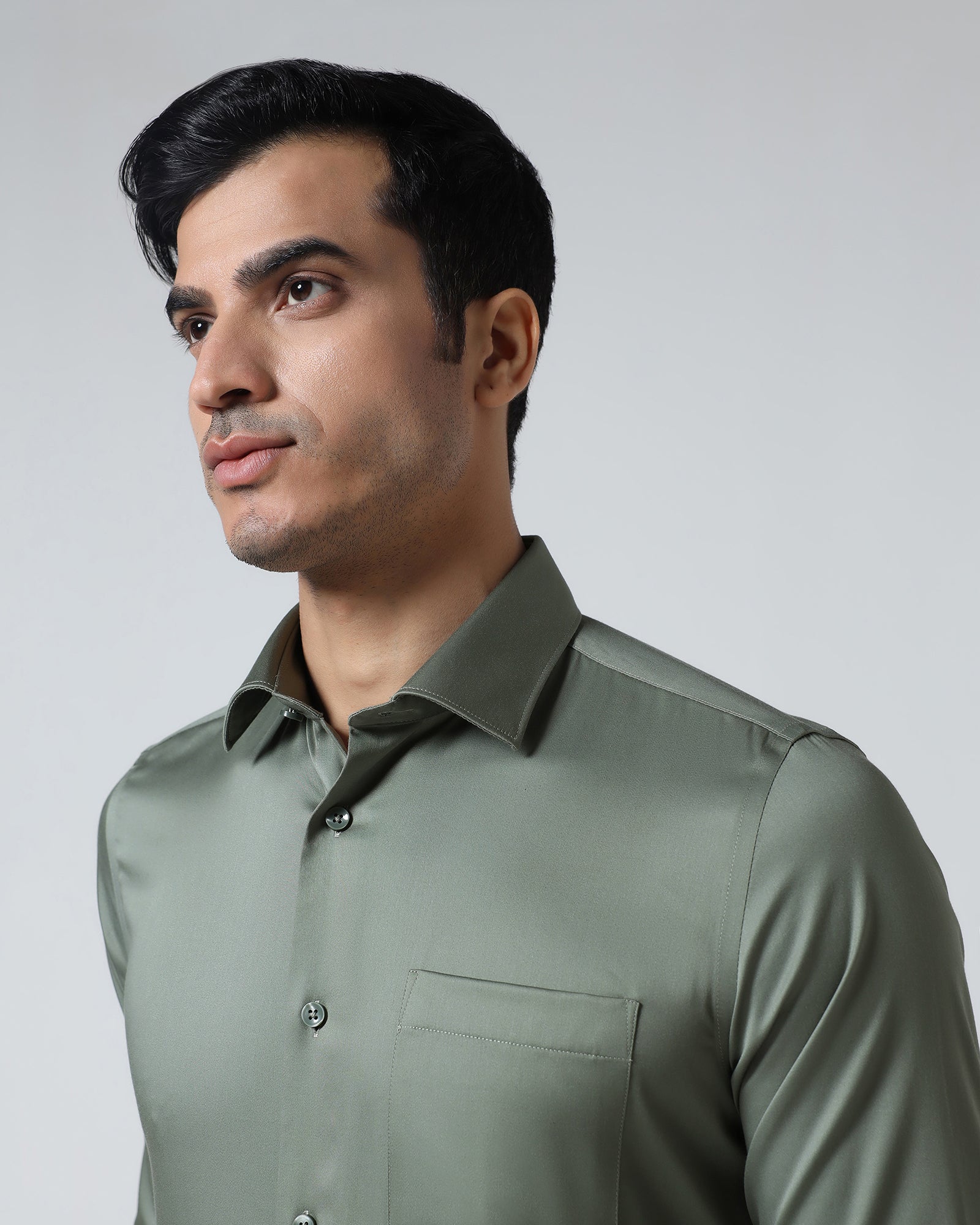 Olive Non Iron Solid Shirt - Sylvia