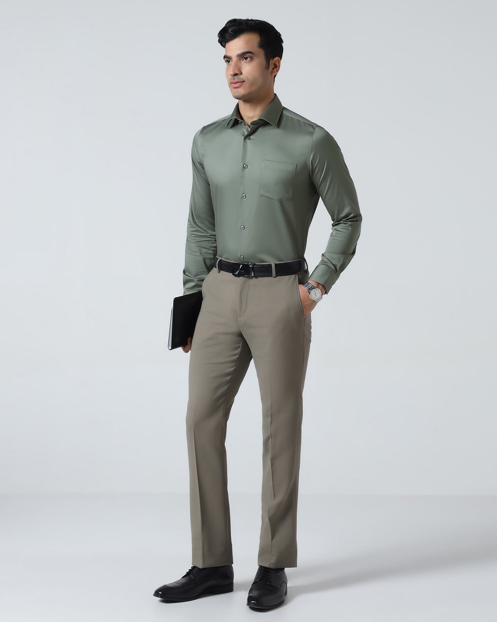 Olive Non Iron Solid Shirt - Sylvia