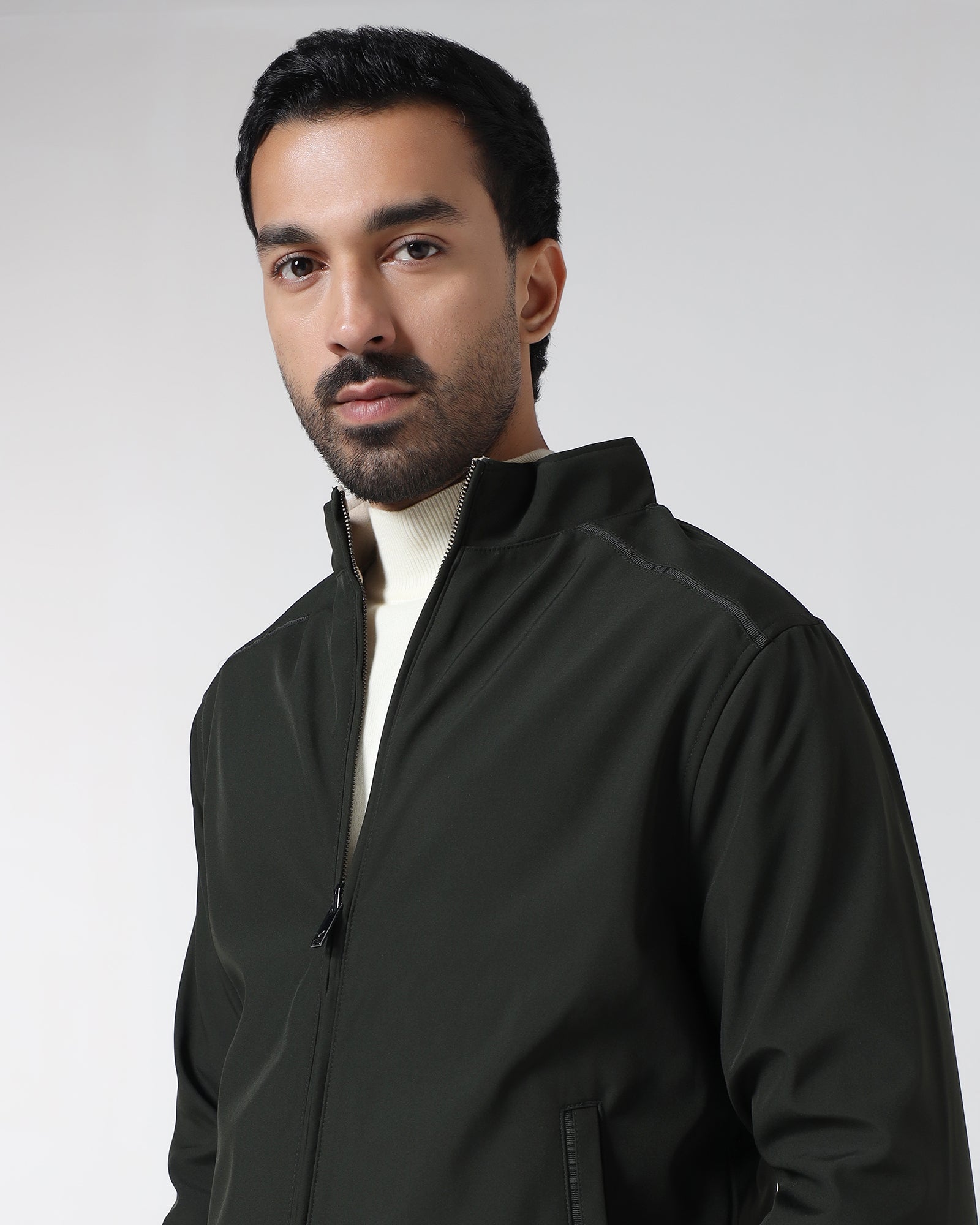 Olive Reversible Solid Zipper Jacket - Yulin