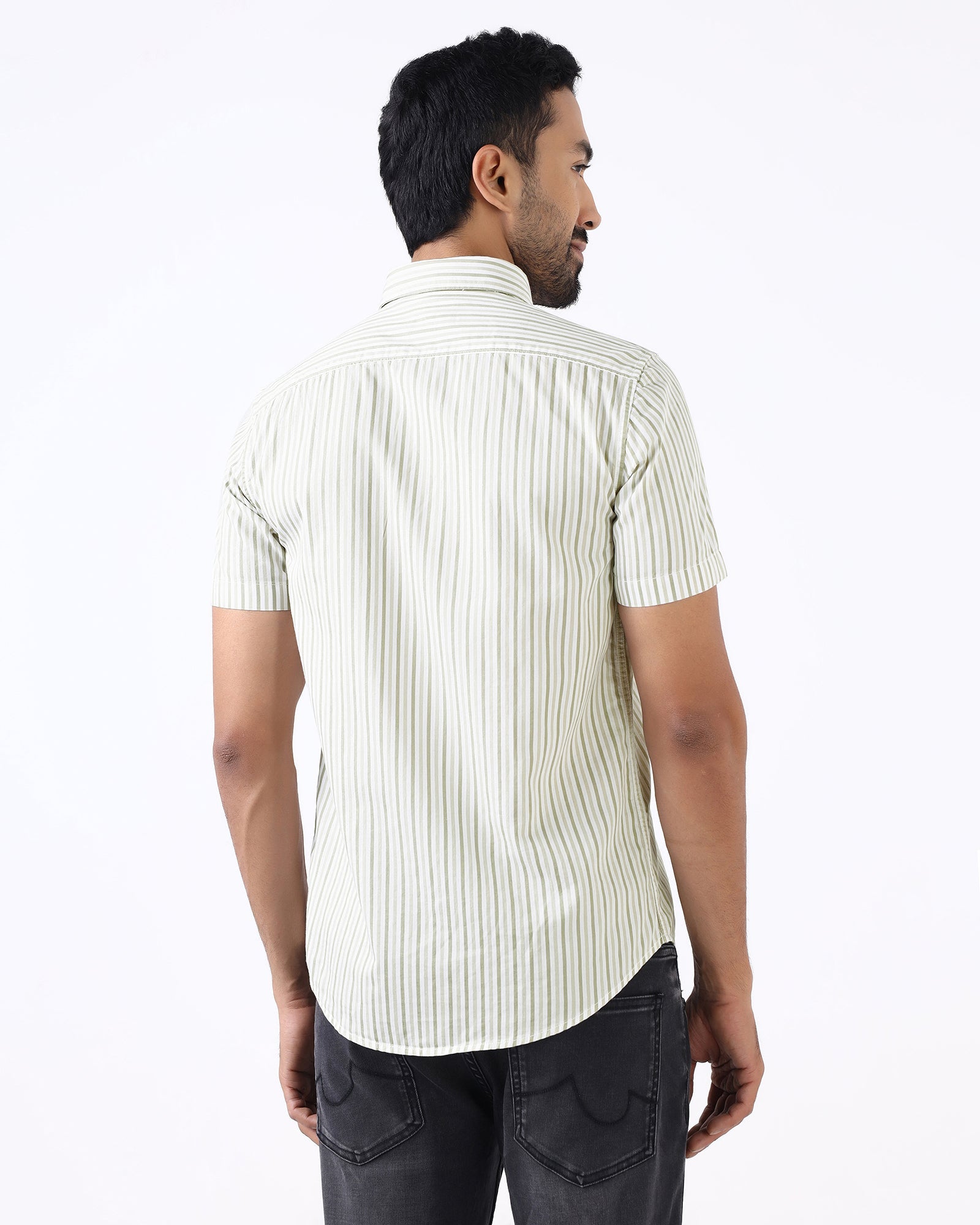 Olive Half Sleeve Stripe Shirt - Redot
