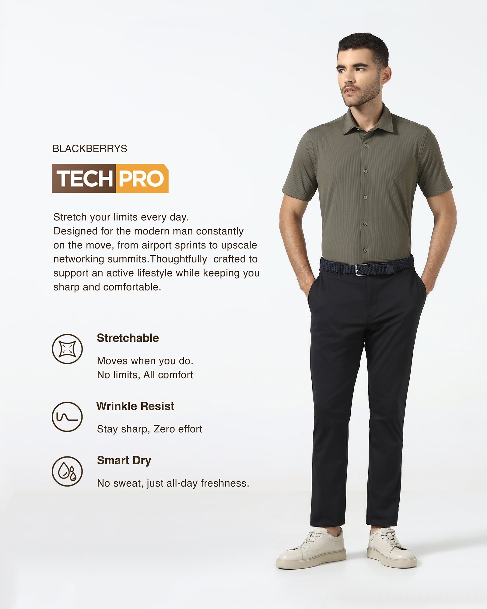 Olive Half Sleeve TechPro Stripe Shirt - Lunar