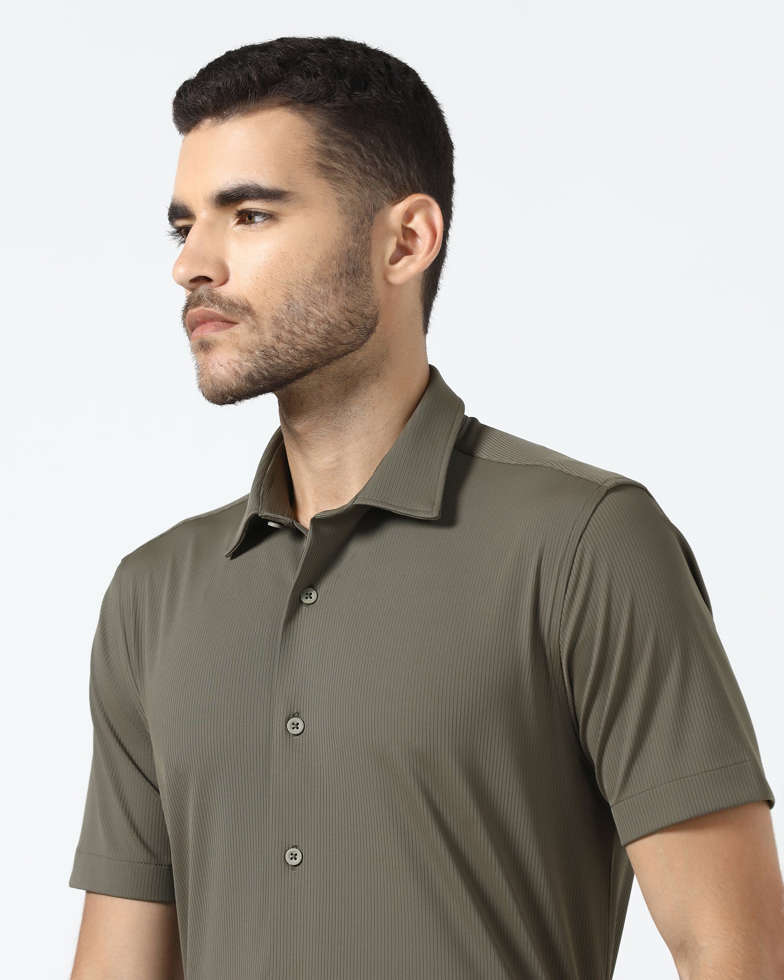 Olive Half Sleeve TechPro Stripe Shirt - Lunar