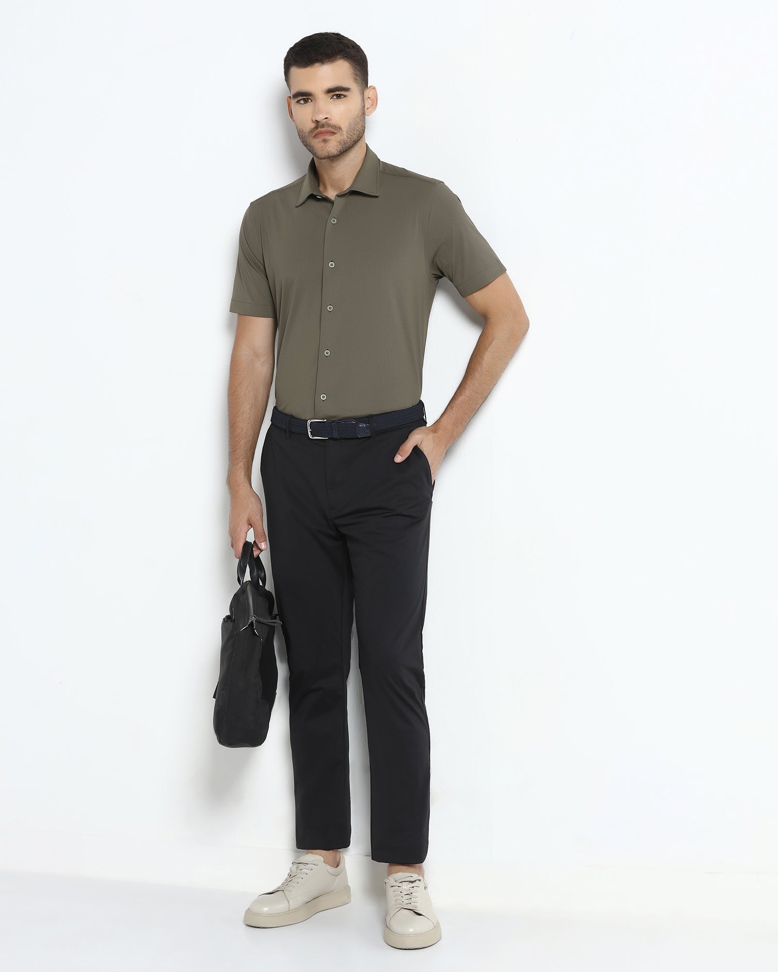 Olive Half Sleeve TechPro Stripe Shirt - Lunar