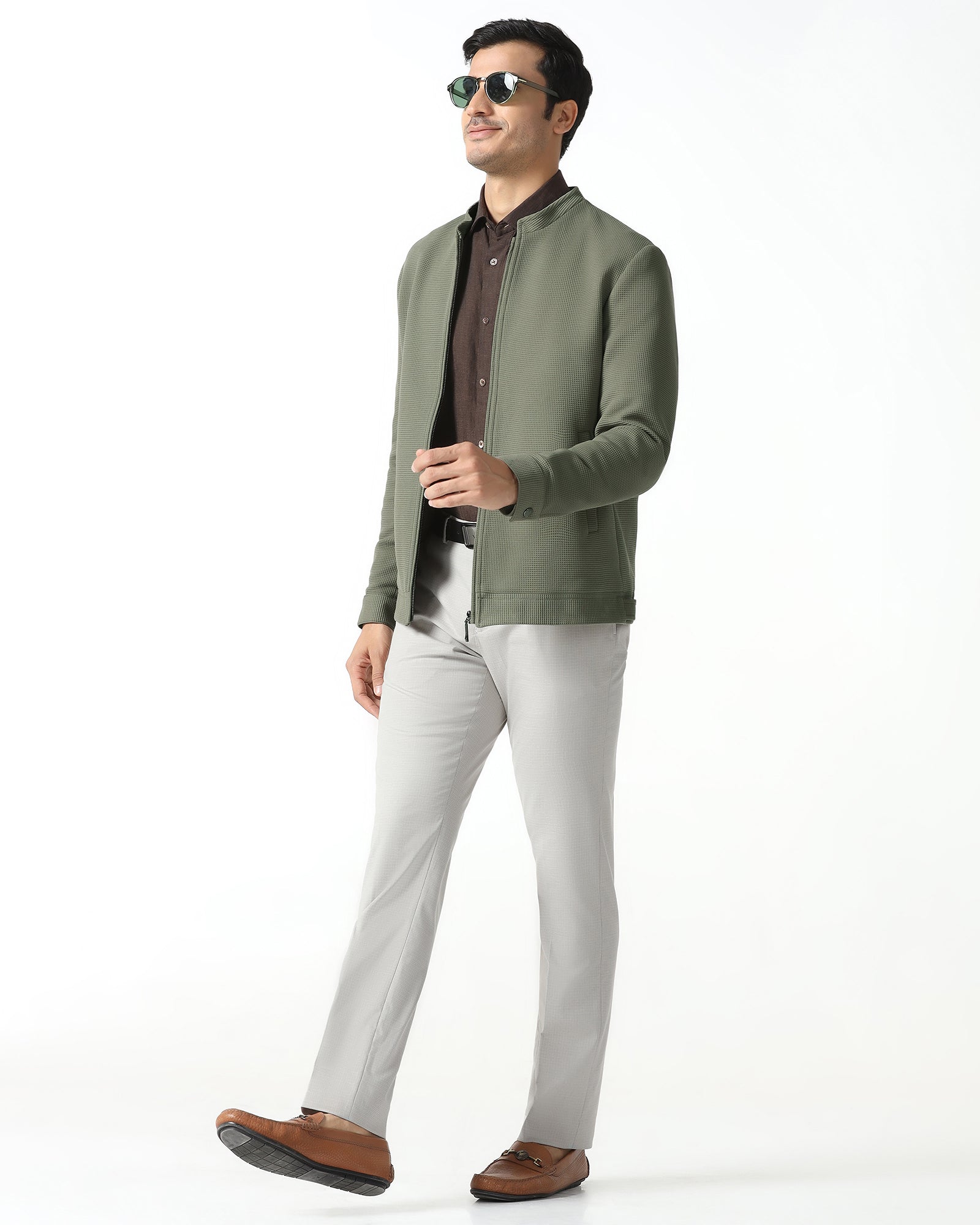 Olive Textured Zipper Jacket - Maxwel