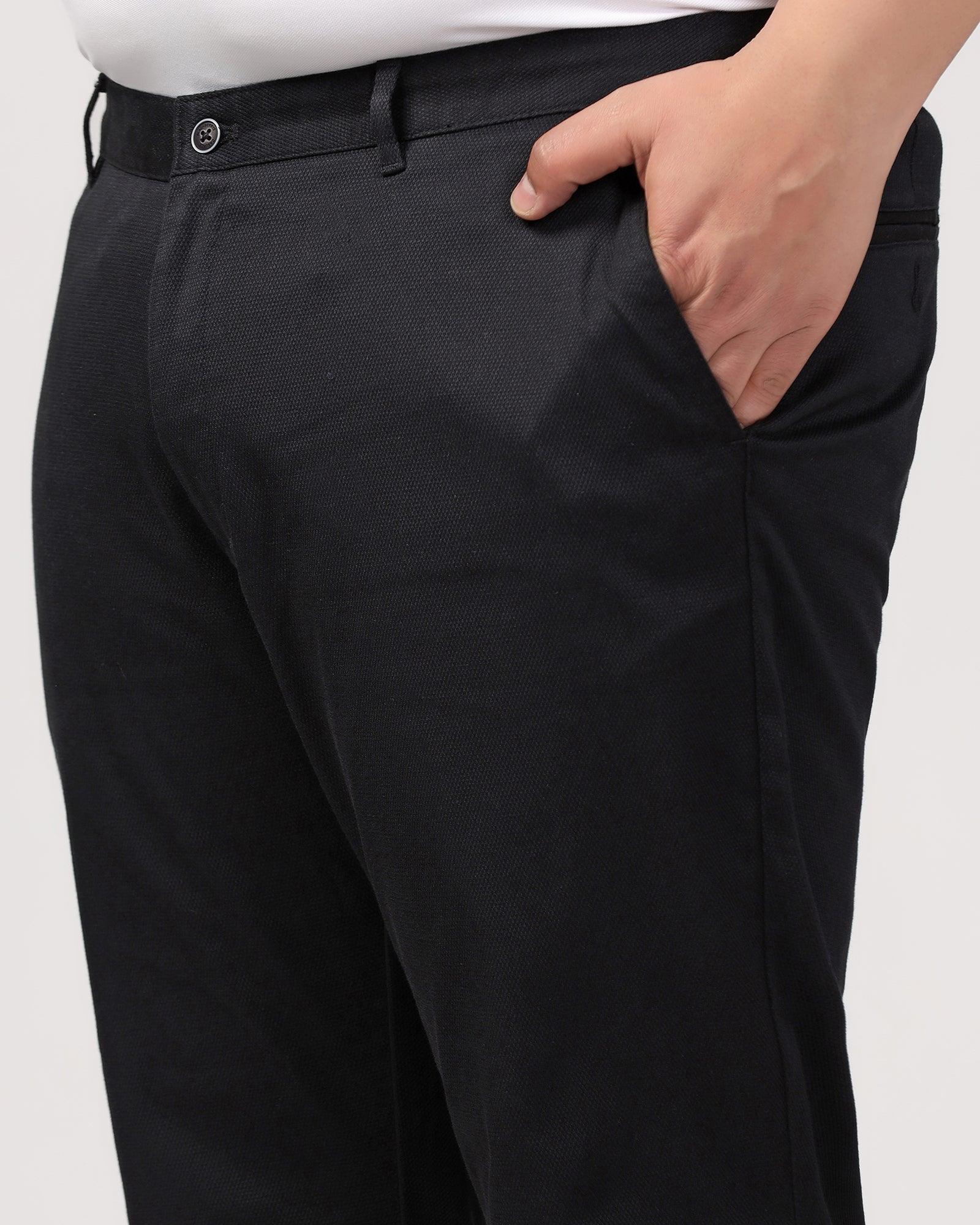 Must Haves Slim Comfort B-95 Casual Black Solid Khakis - Kimon - Blackberrys