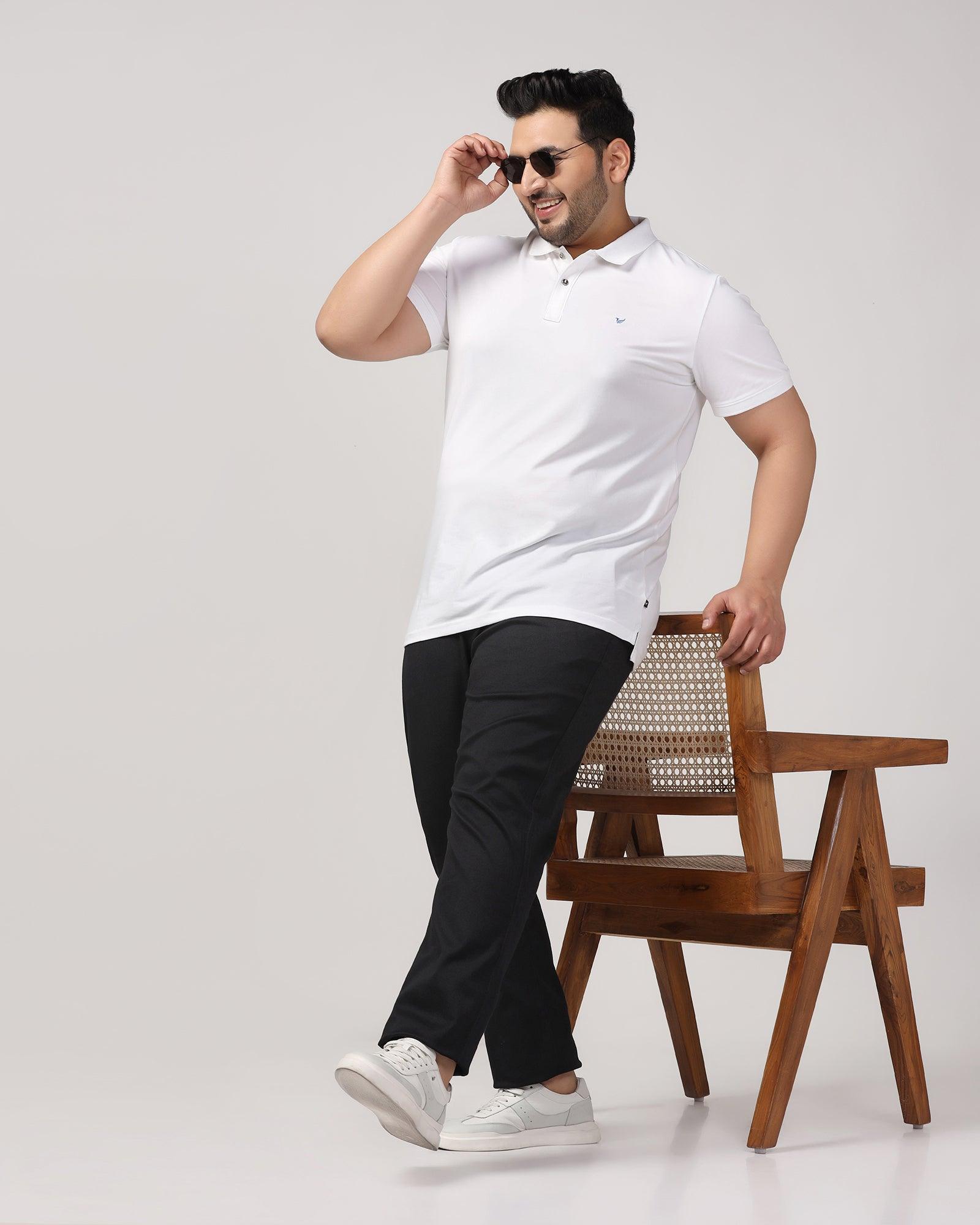 Must Haves Slim Comfort B-95 Casual Black Solid Khakis - Kimon - Blackberrys