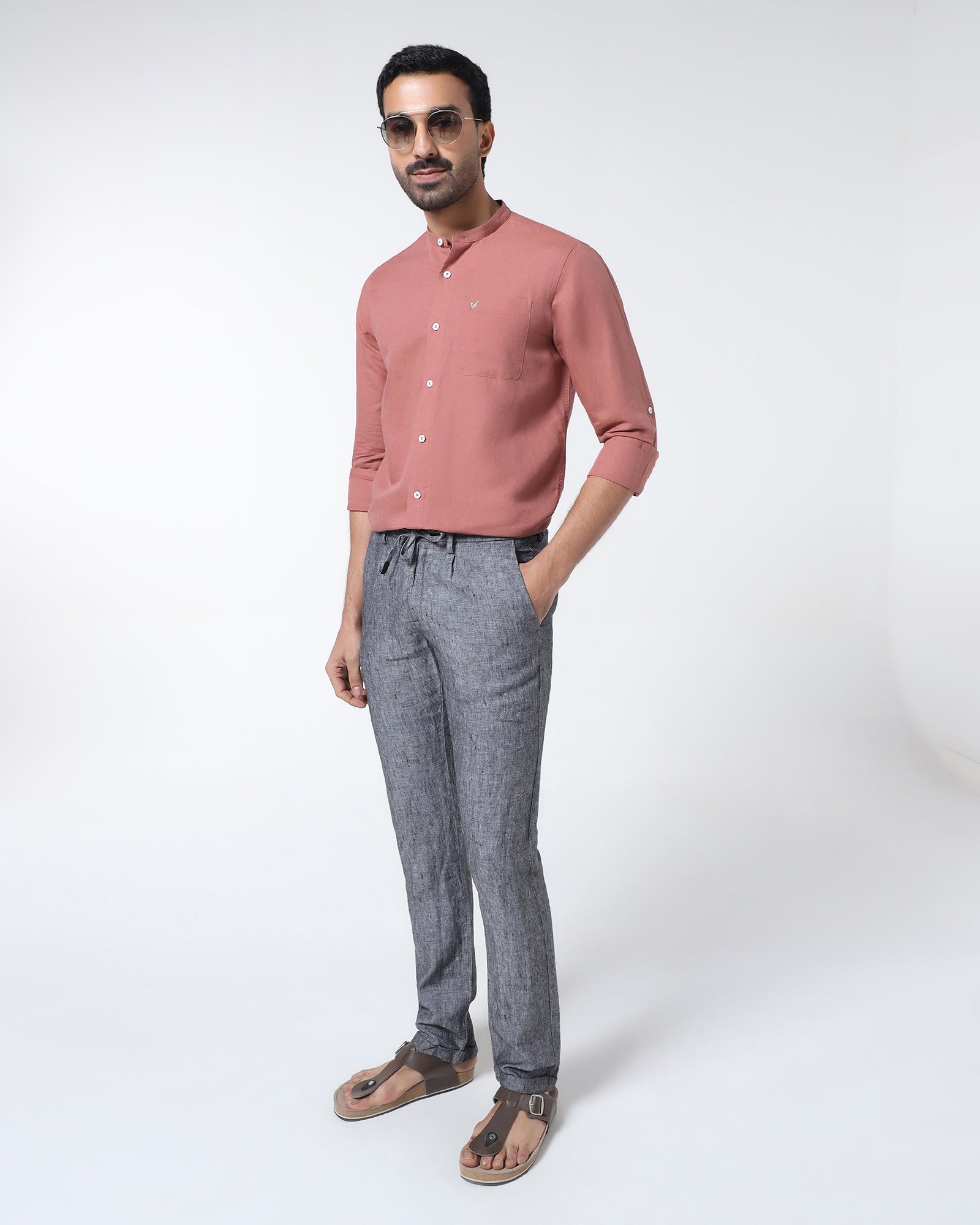 Peach Linen Solid Shirt - Cleo