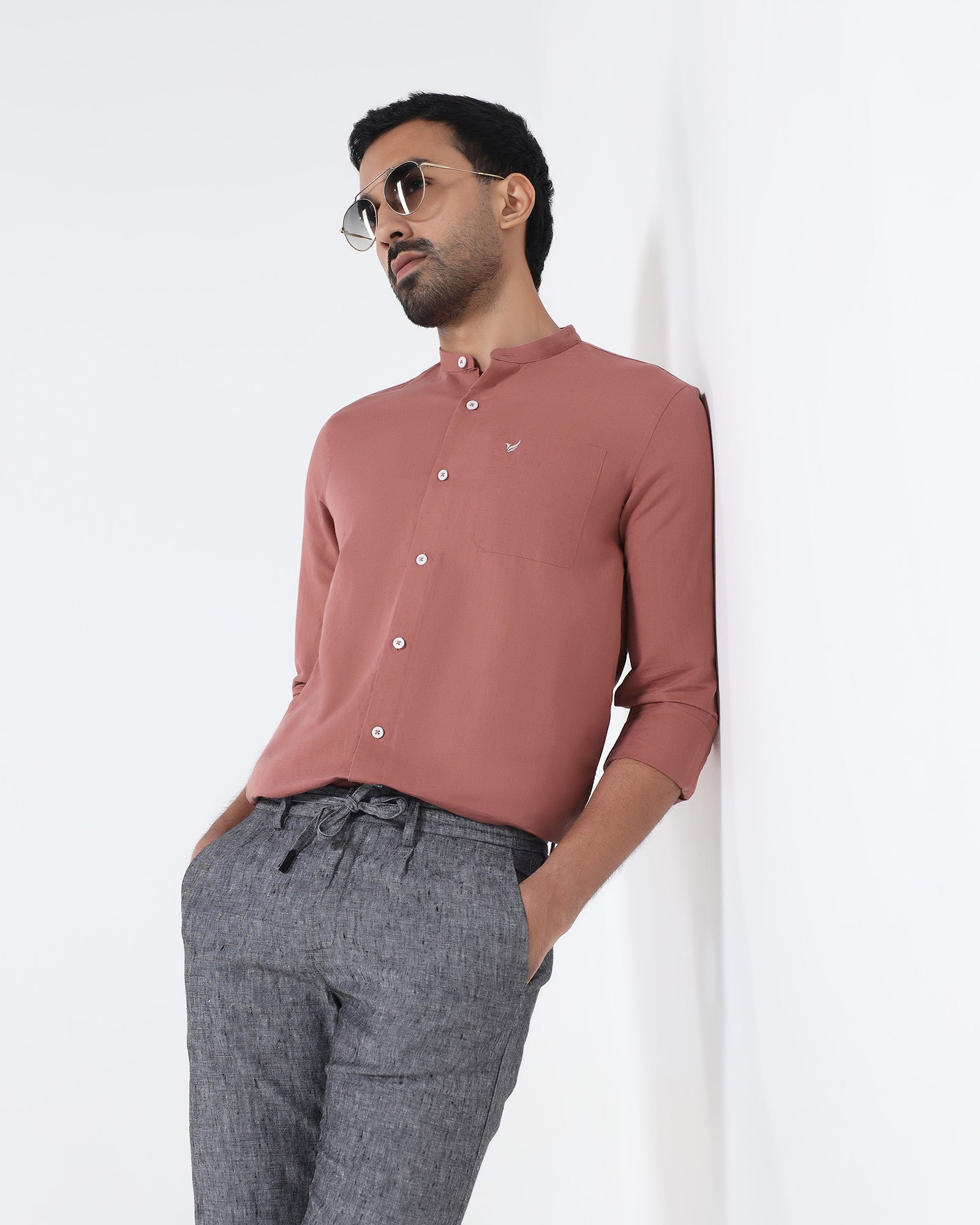 Peach Linen Solid Shirt - Cleo