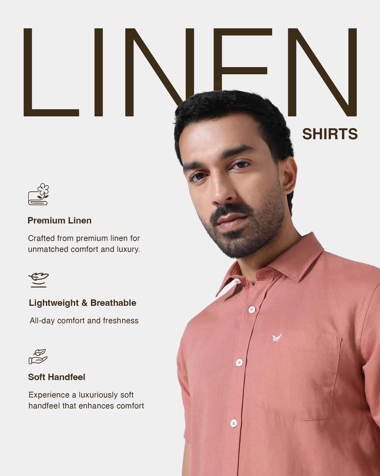 Peach Half Sleeve Linen Solid Shirt - Cleo