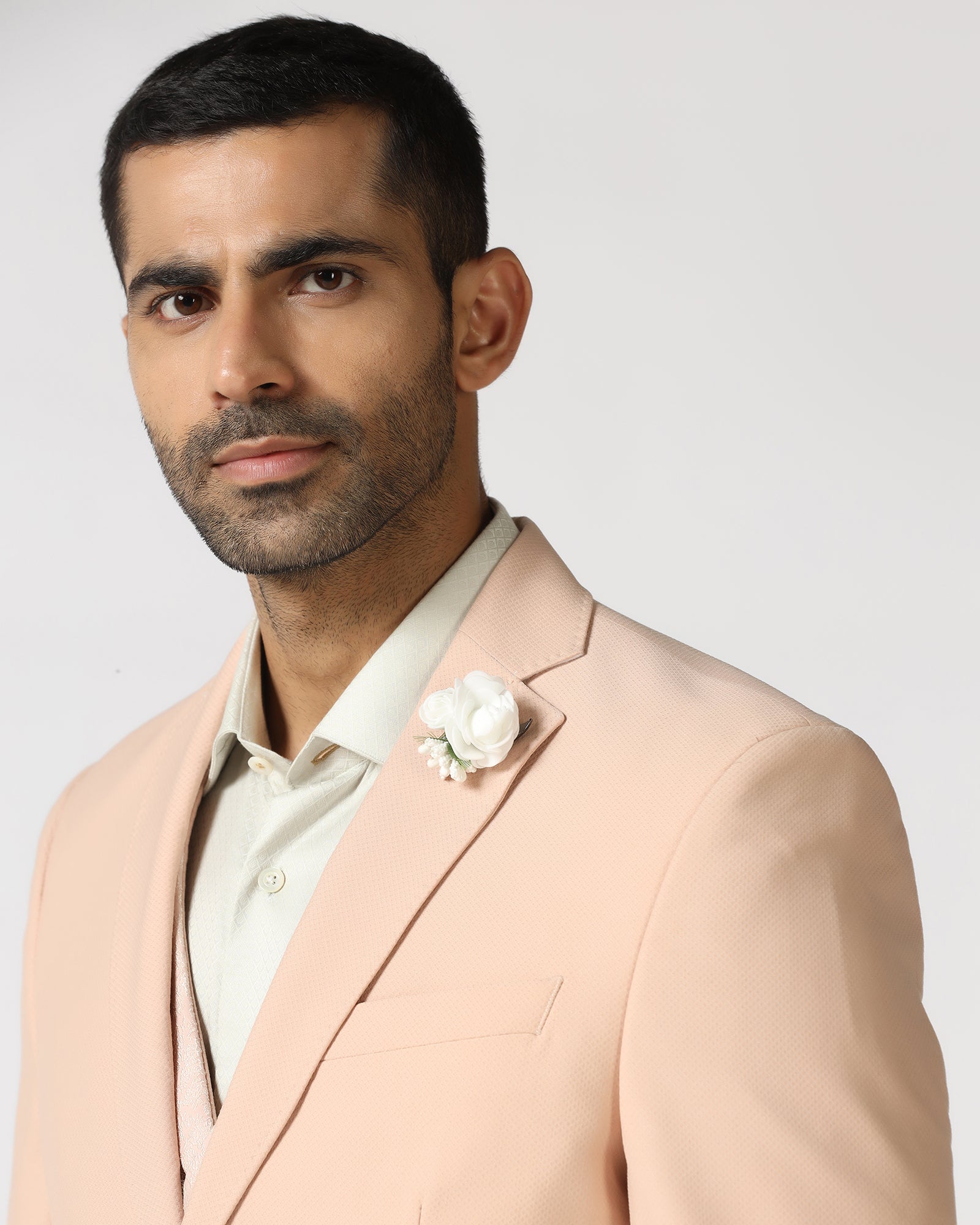 Peach Three Piece Textured Suit - Heddle