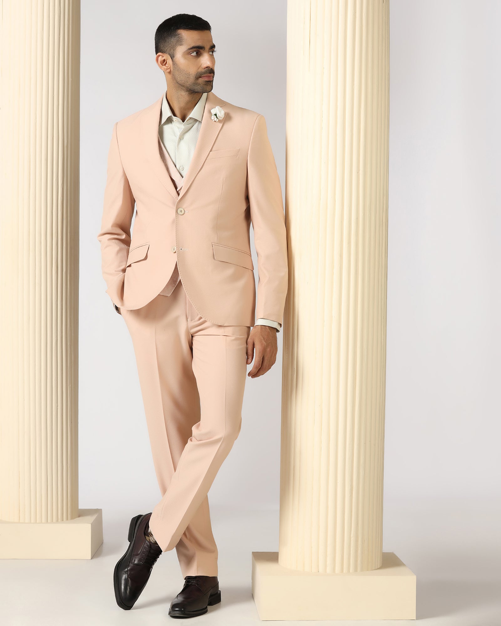 Peach Three Piece Textured Suit - Heddle