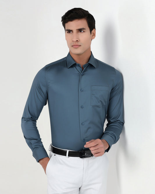 Petrol Blue Unwrinkle Solid Shirt - Sylvia