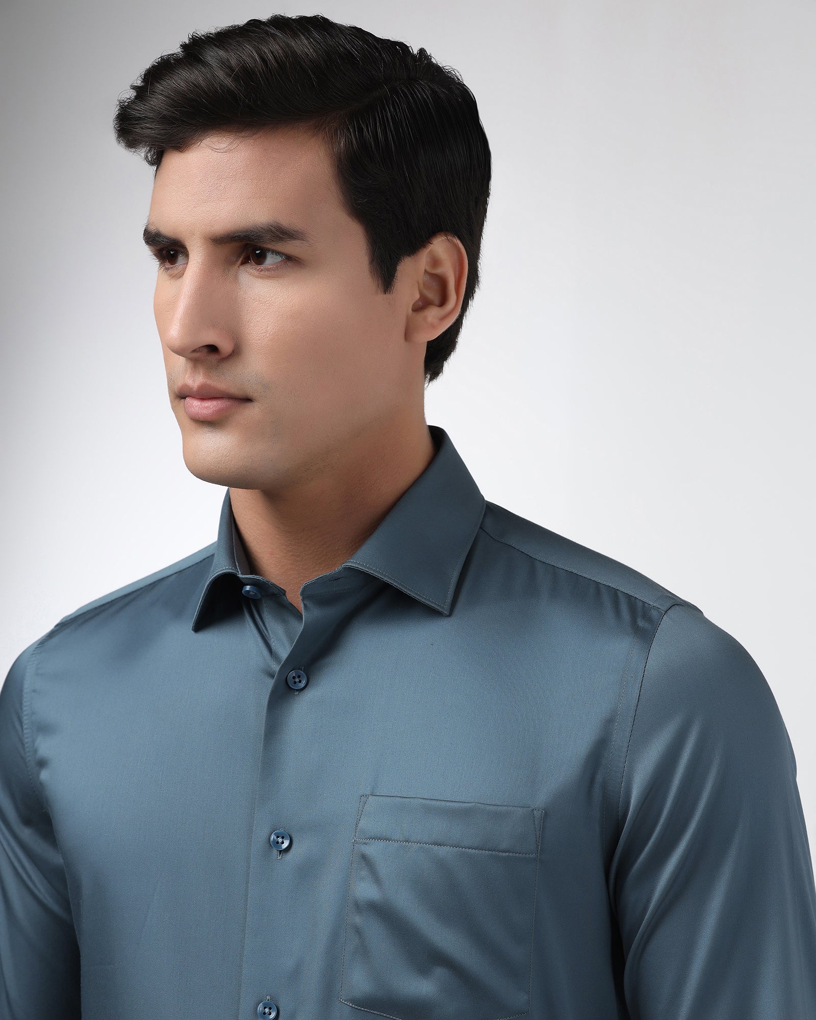 Petrol Blue Unwrinkle Solid Shirt - Sylvia