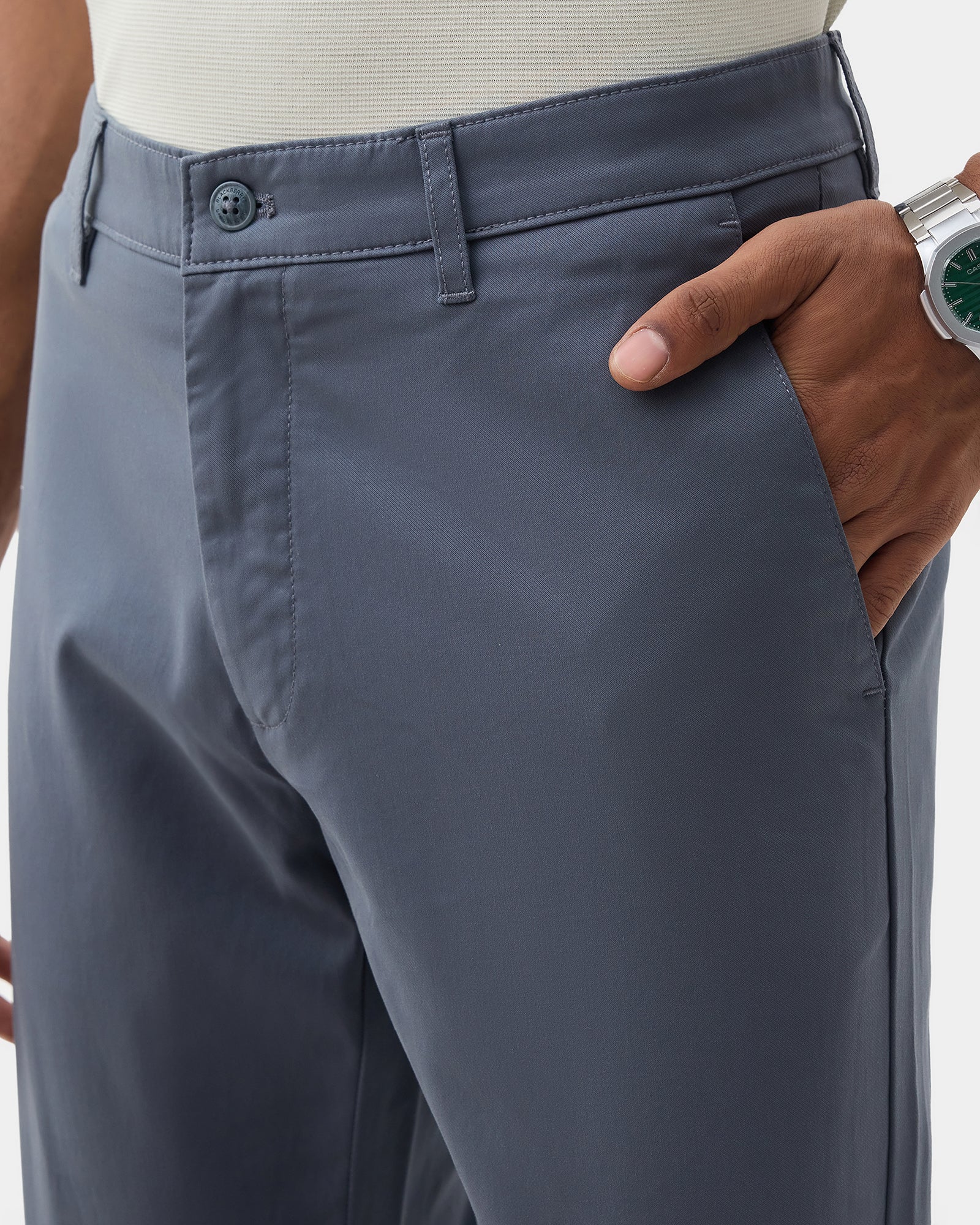 Petrol Blue Solid Khakis - Sinai