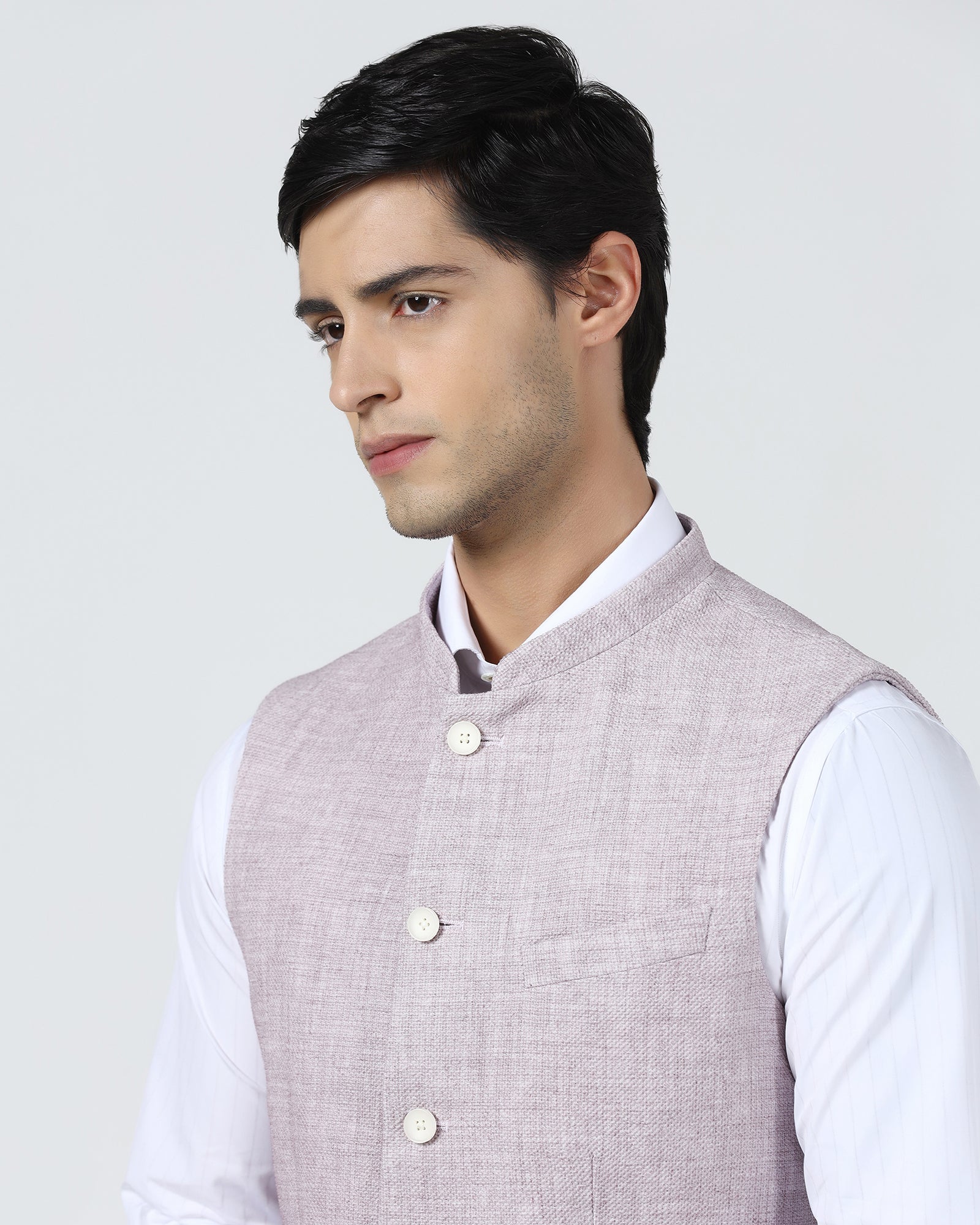 Pink Bandhgala Textured Waistcoat - Cadens
