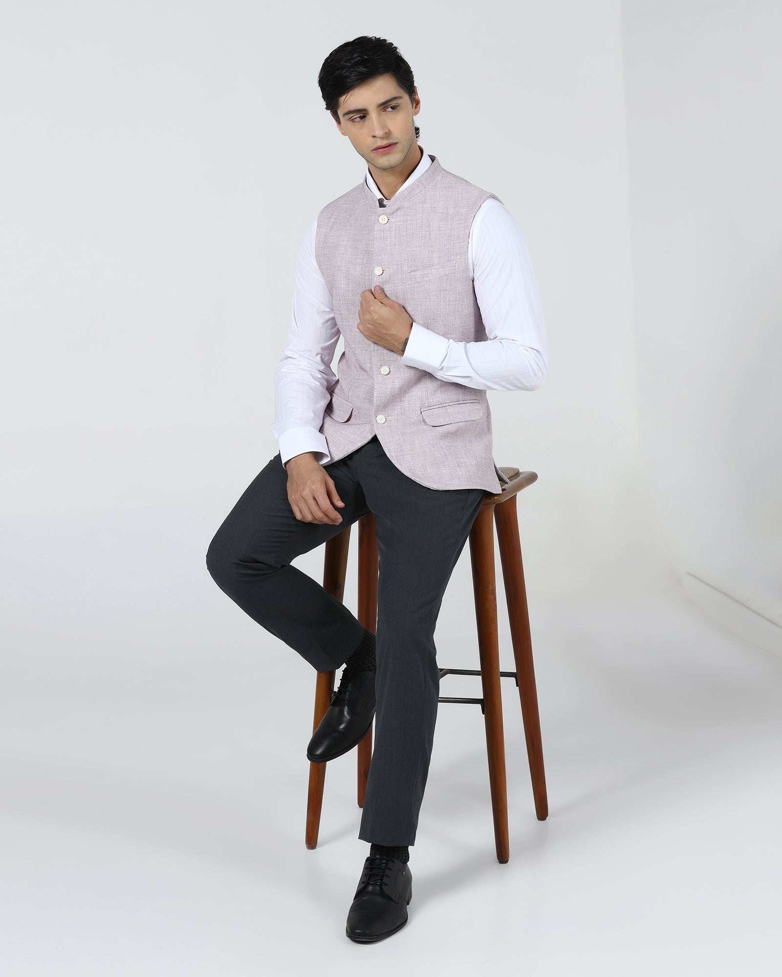 Pink Bandhgala Textured Waistcoat - Cadens