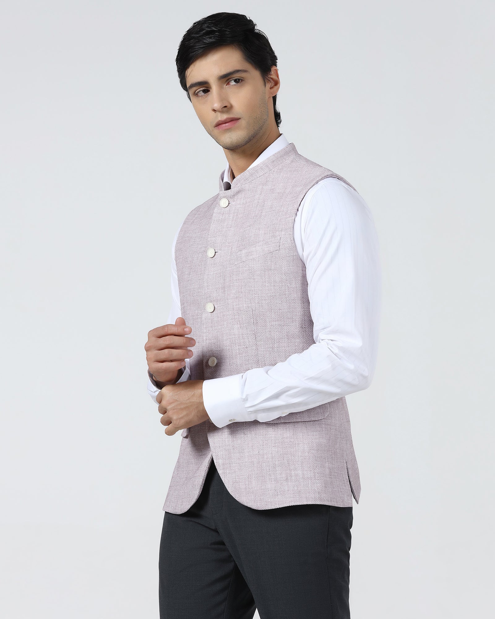 Pink Bandhgala Textured Waistcoat - Cadens