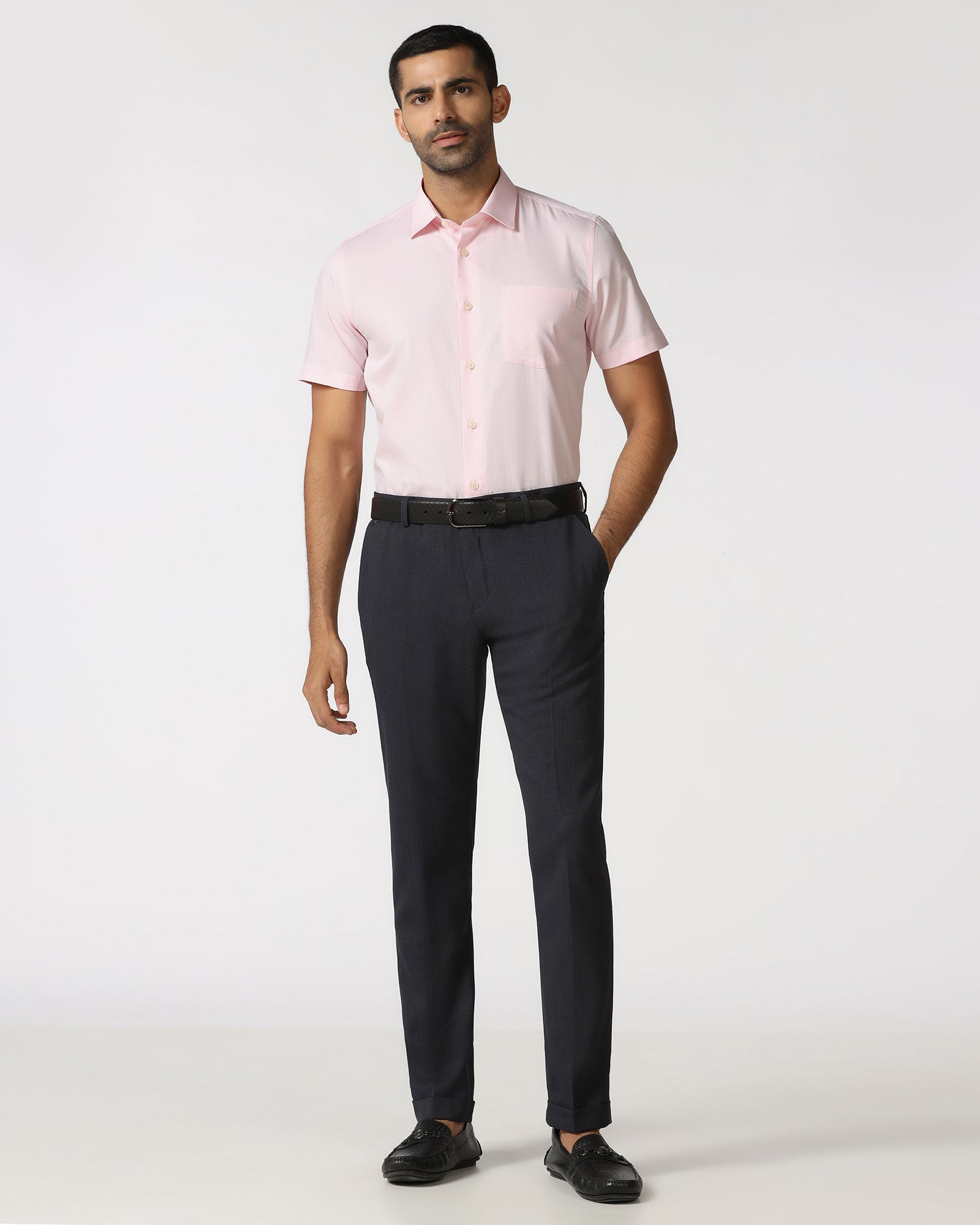 Pink Half Sleeve Textured Shirt - Ryan