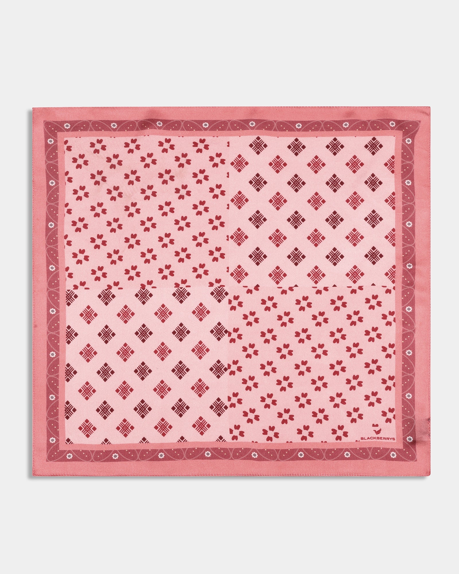 Pink Printed 100% Silk Pocket Square - Aerial