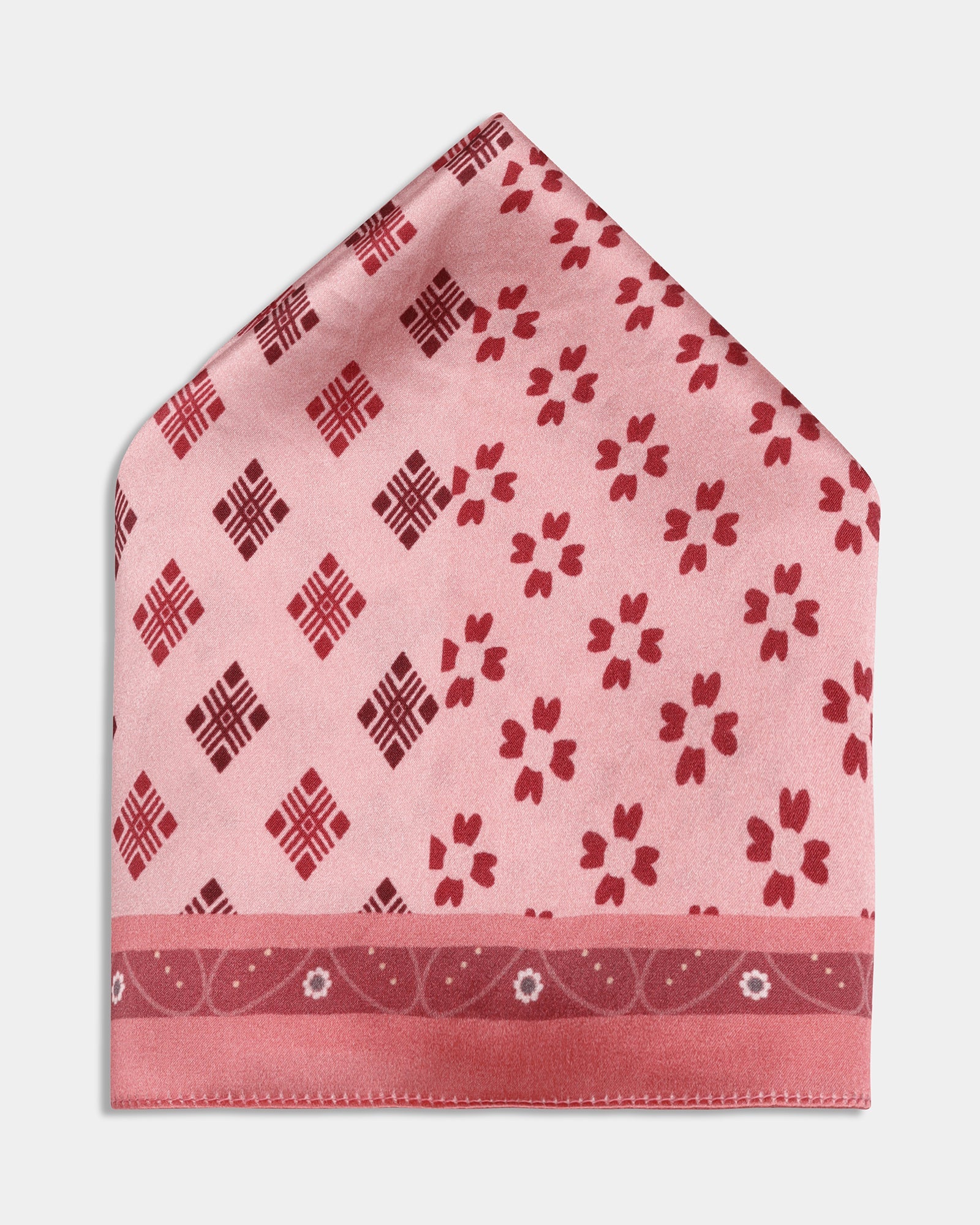 Pink Printed 100% Silk Pocket Square - Aerial