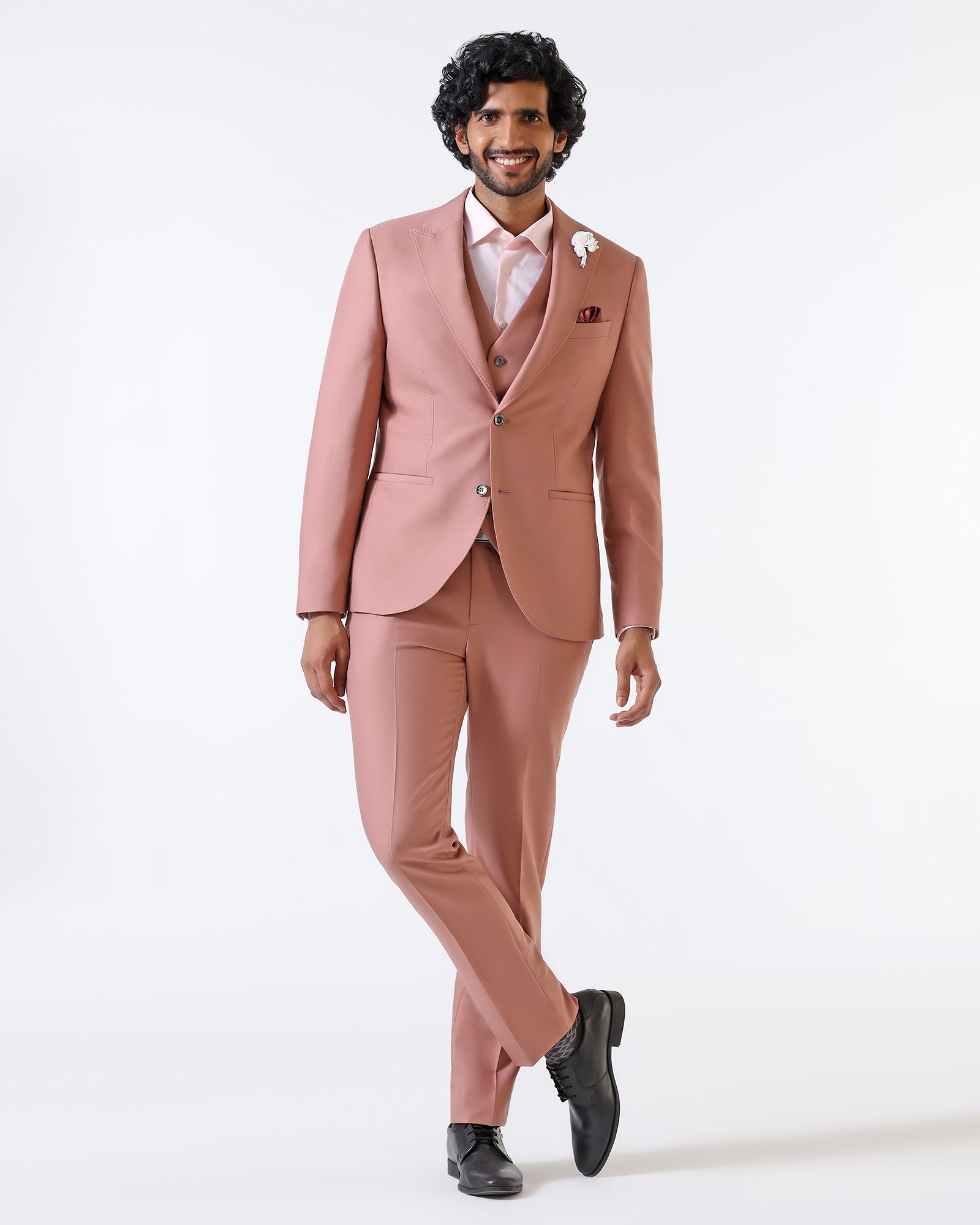 Pink Three Piece Solid Suit - Flint