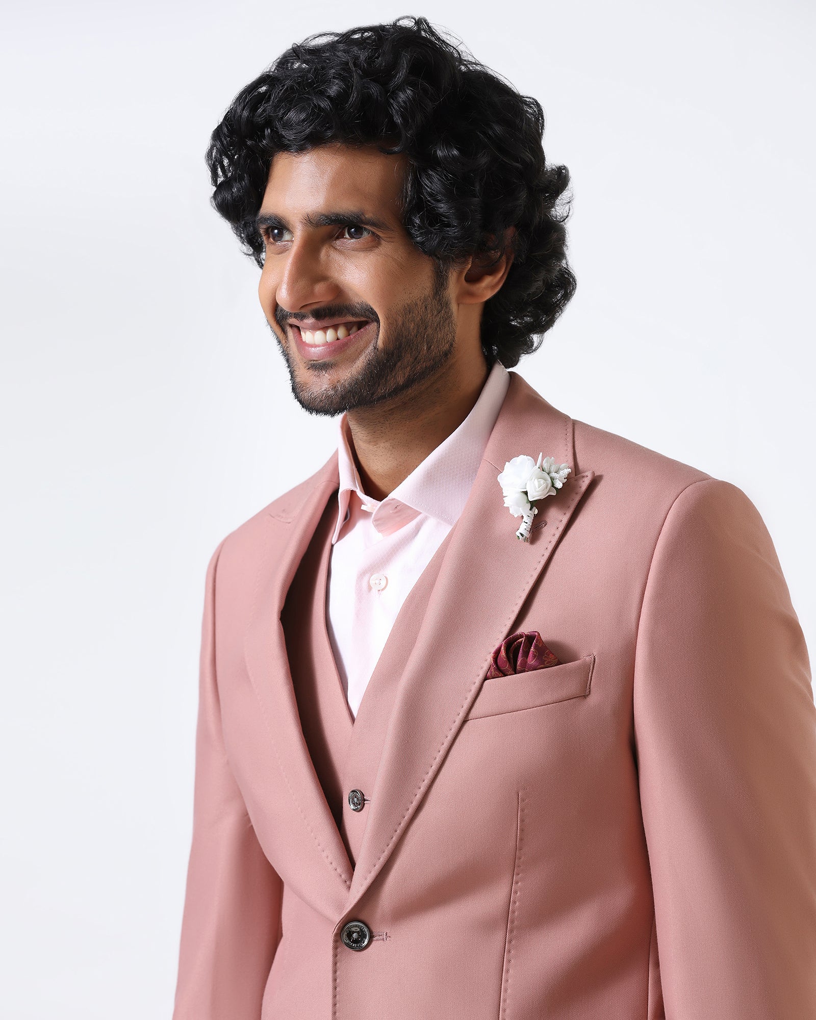 Pink Three Piece Solid Suit - Flint
