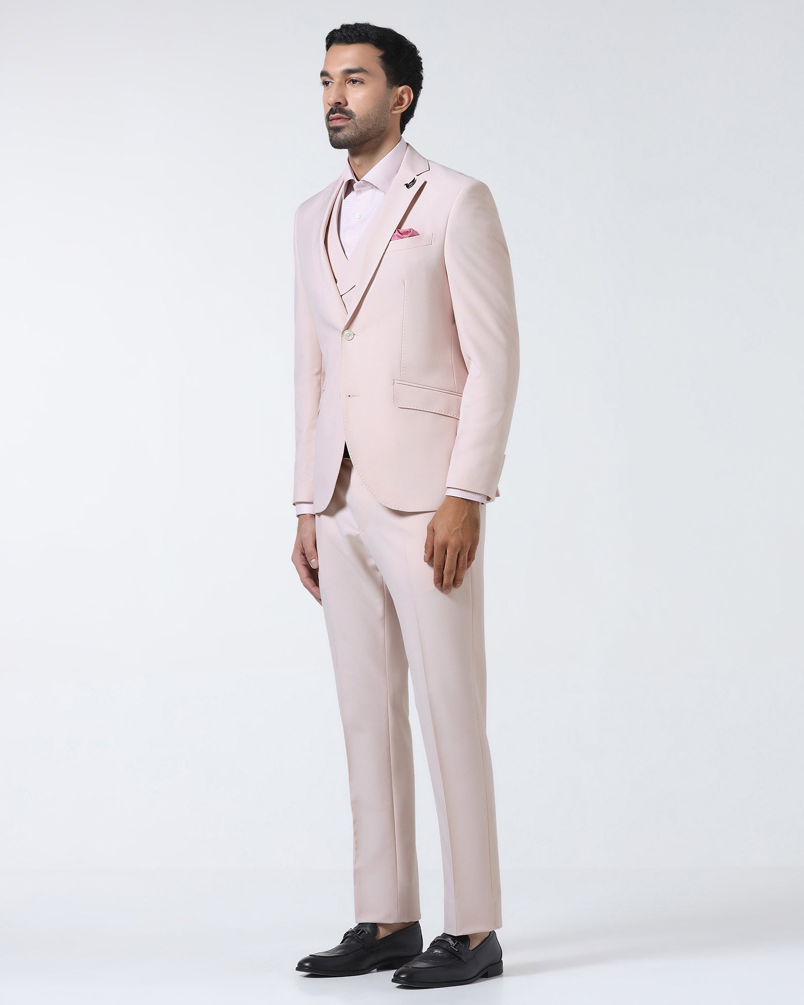Pink Three Piece Textured Suit - Jiddle