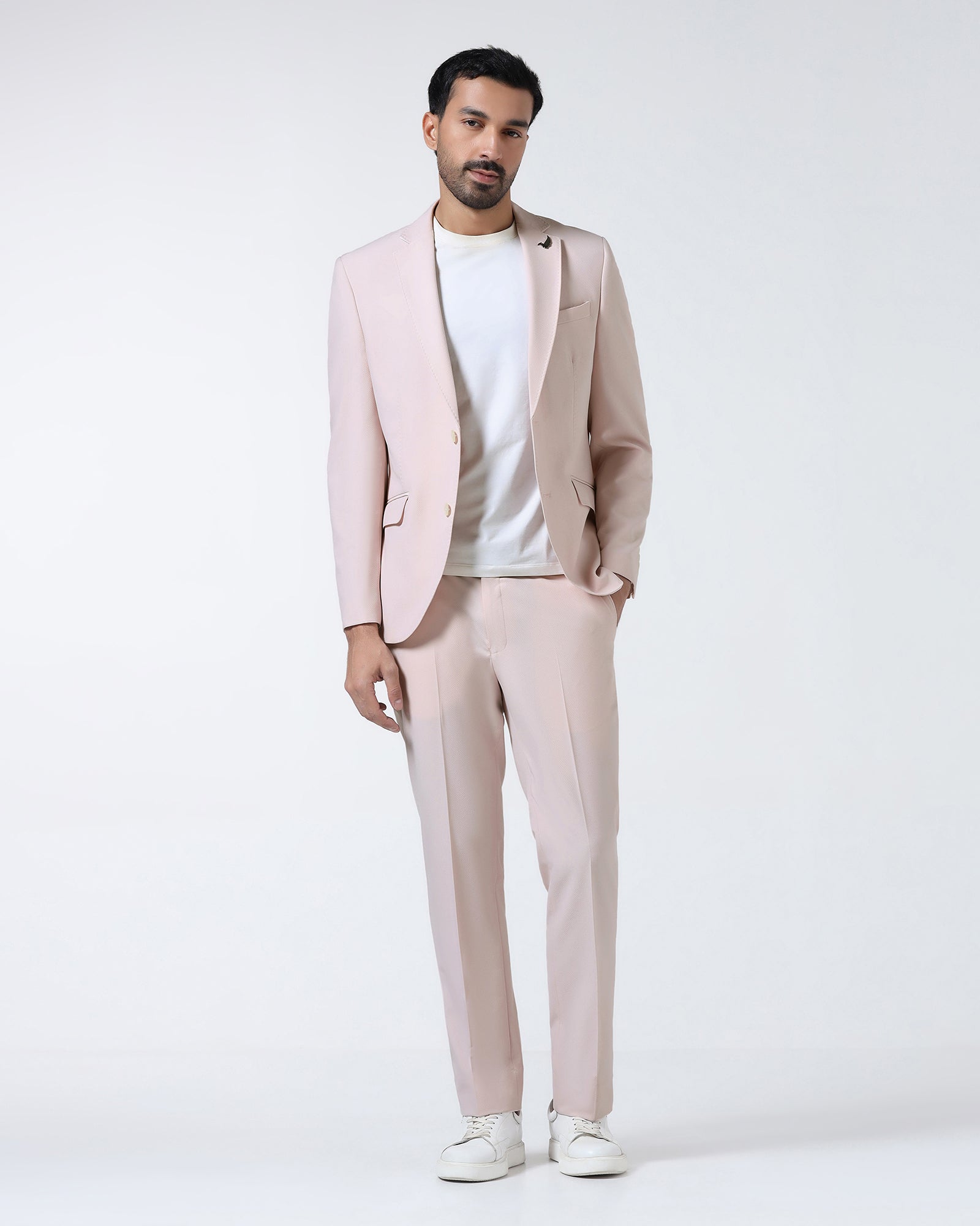 Pink Three Piece Textured Suit - Jiddle