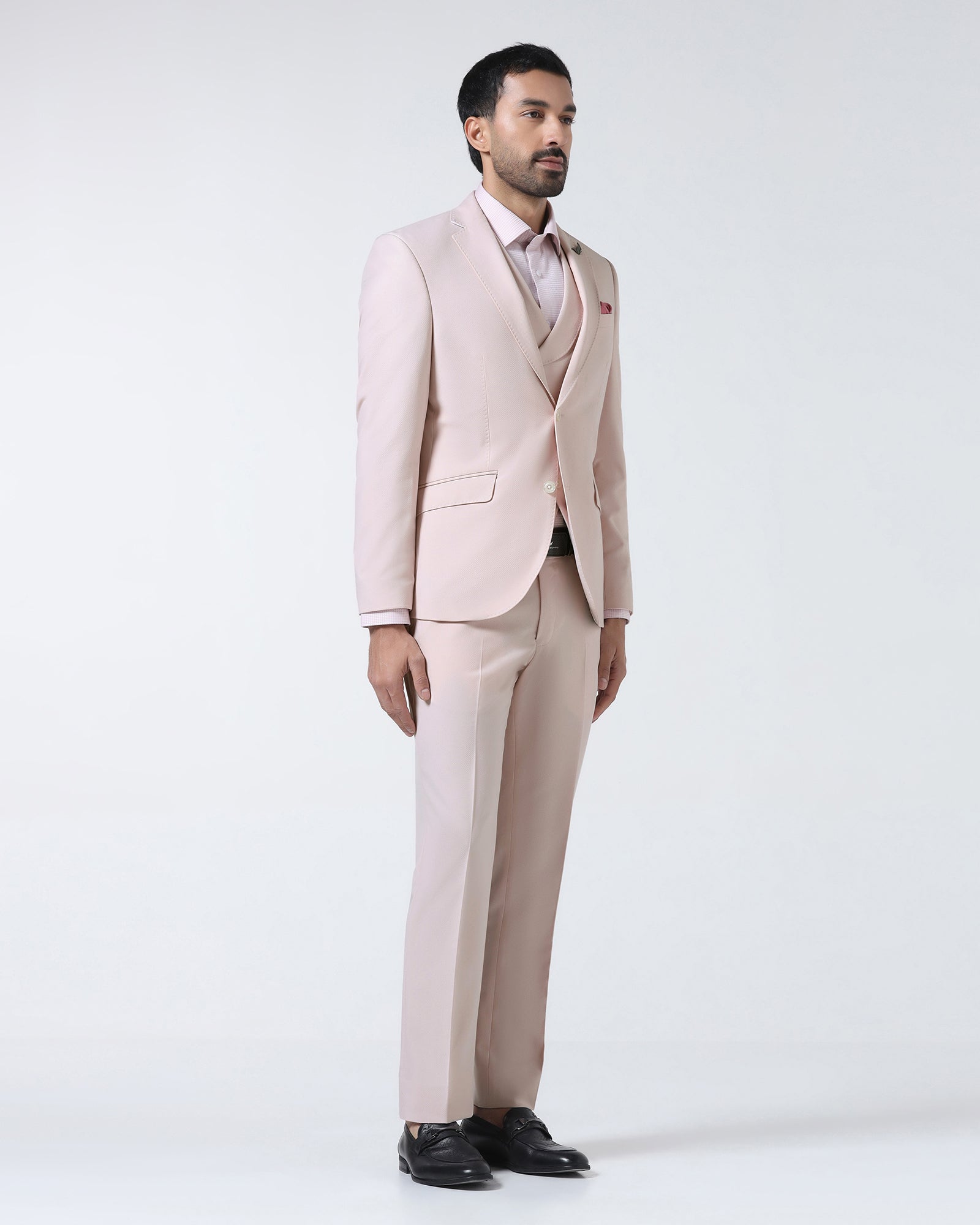 Pink Three Piece Textured Suit - Jiddle