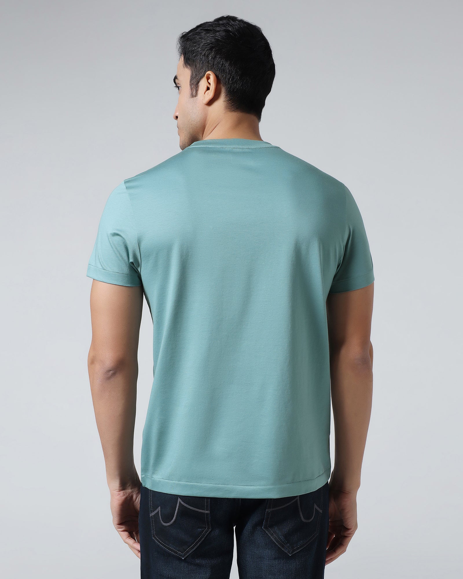 Pista Green Crew Neck Solid T-Shirt - Peralta