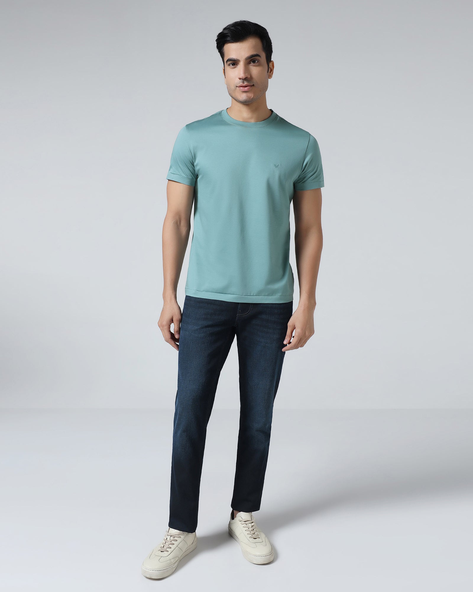 Pista Green Crew Neck Solid T-Shirt - Peralta