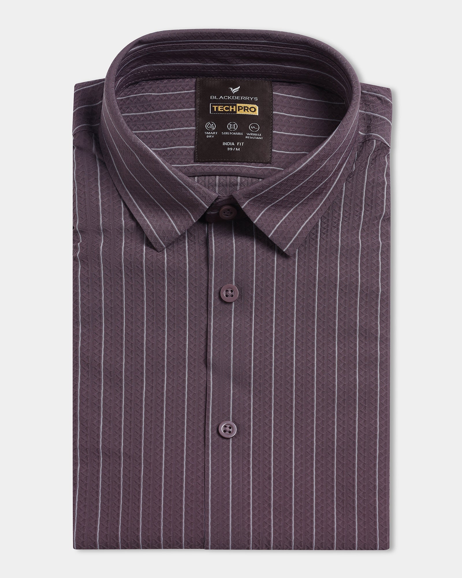 Plum Half Sleeve TechPro Stripe Shirt - Hyphen