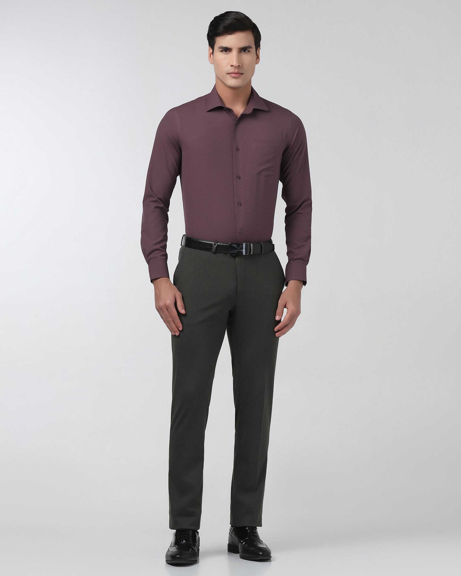 Plum Non Iron Textured Shirt - Relay E