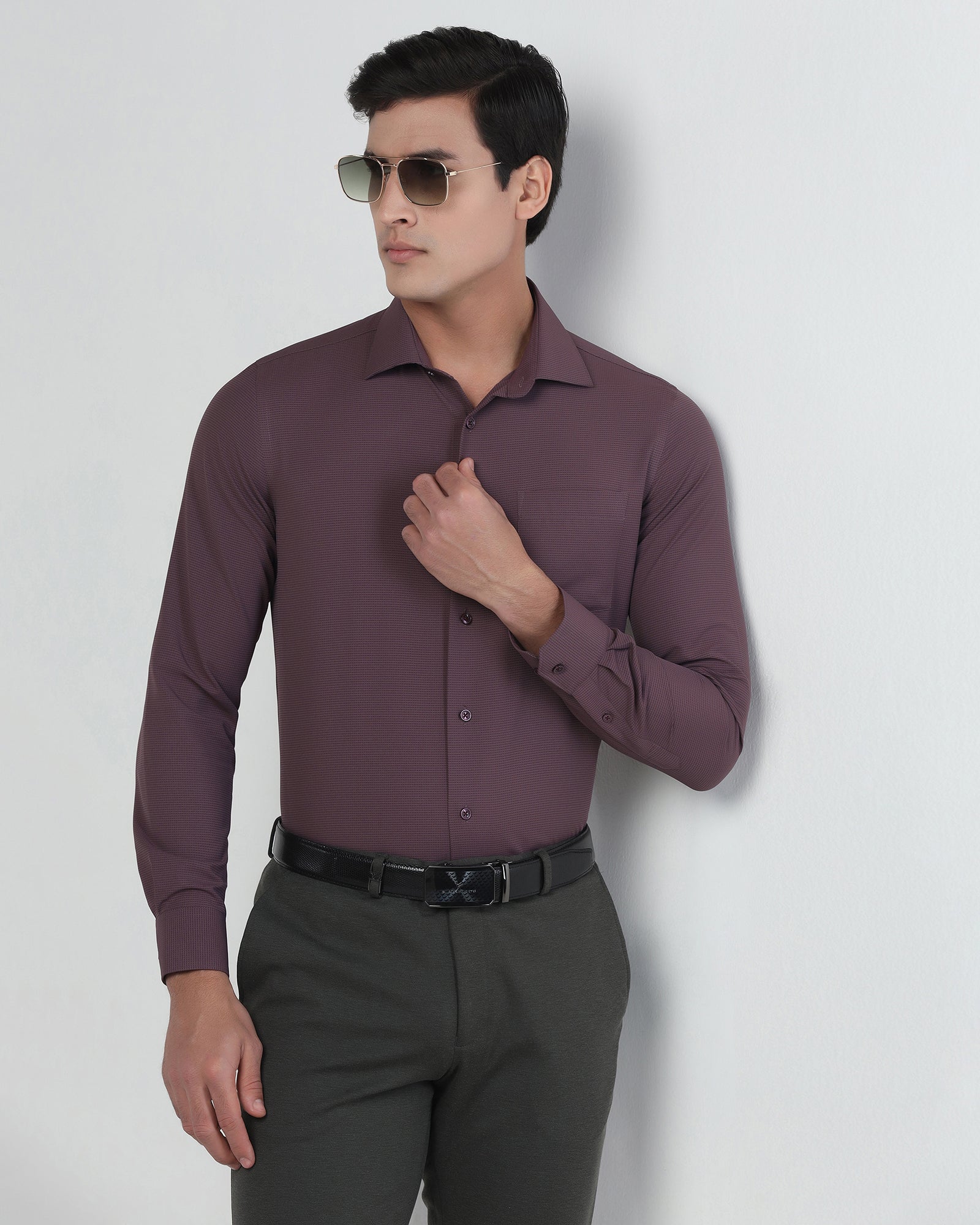 Plum Non Iron Textured Shirt - Relay E