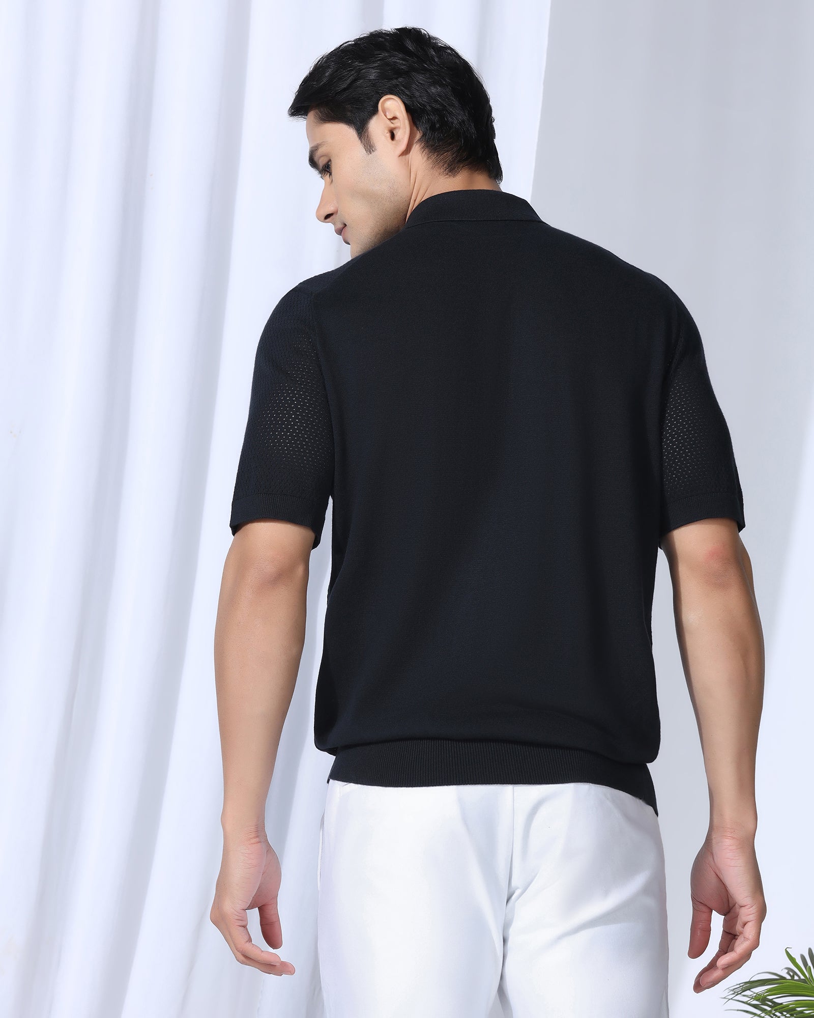 Polo Navy Textured T-Shirt - Mesh