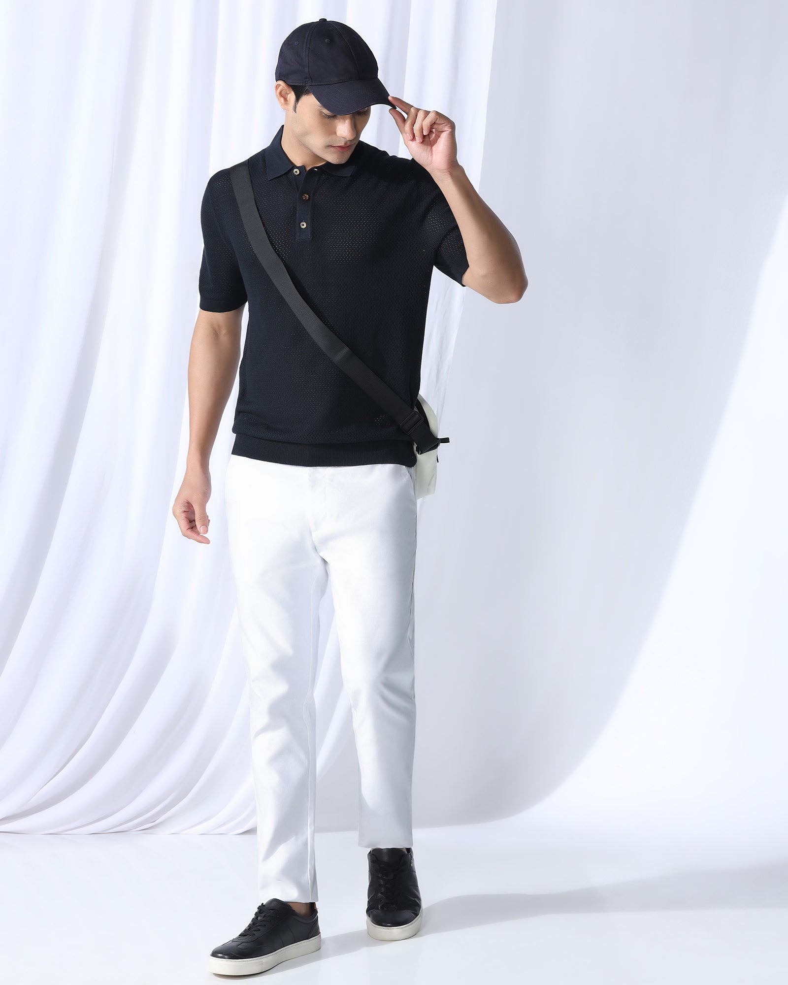 Polo Navy Textured T-Shirt - Mesh