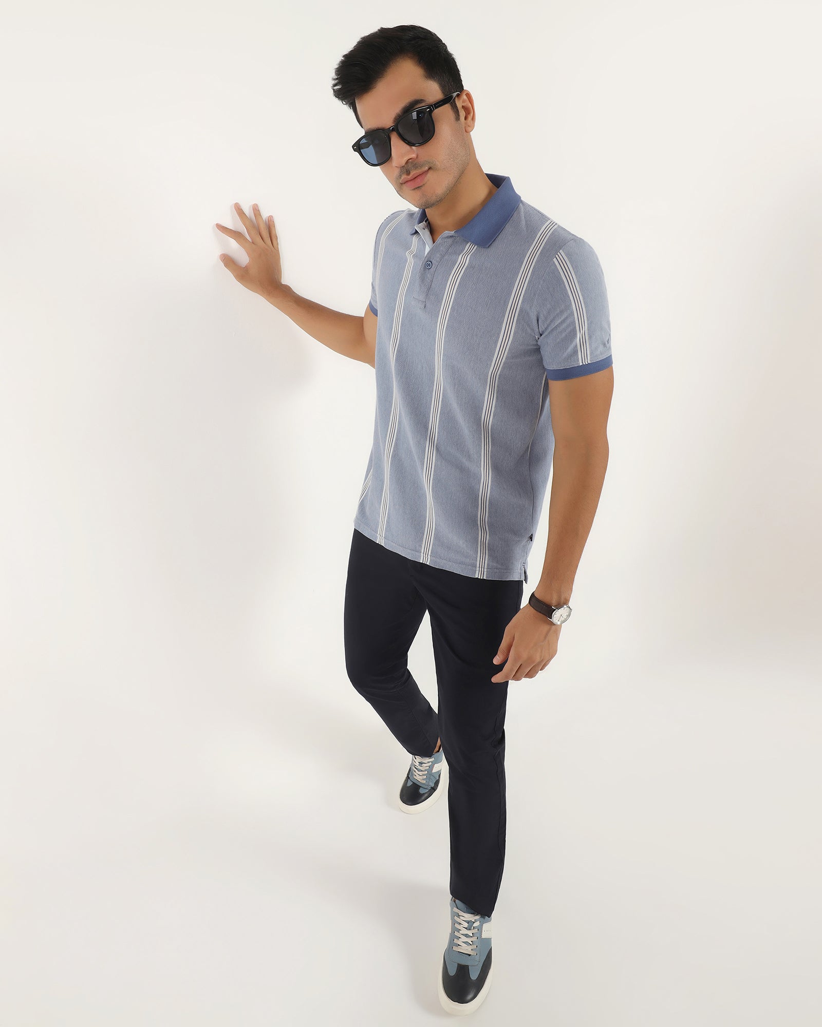 Polo Aster Blue Stripe T-Shirt - Cape